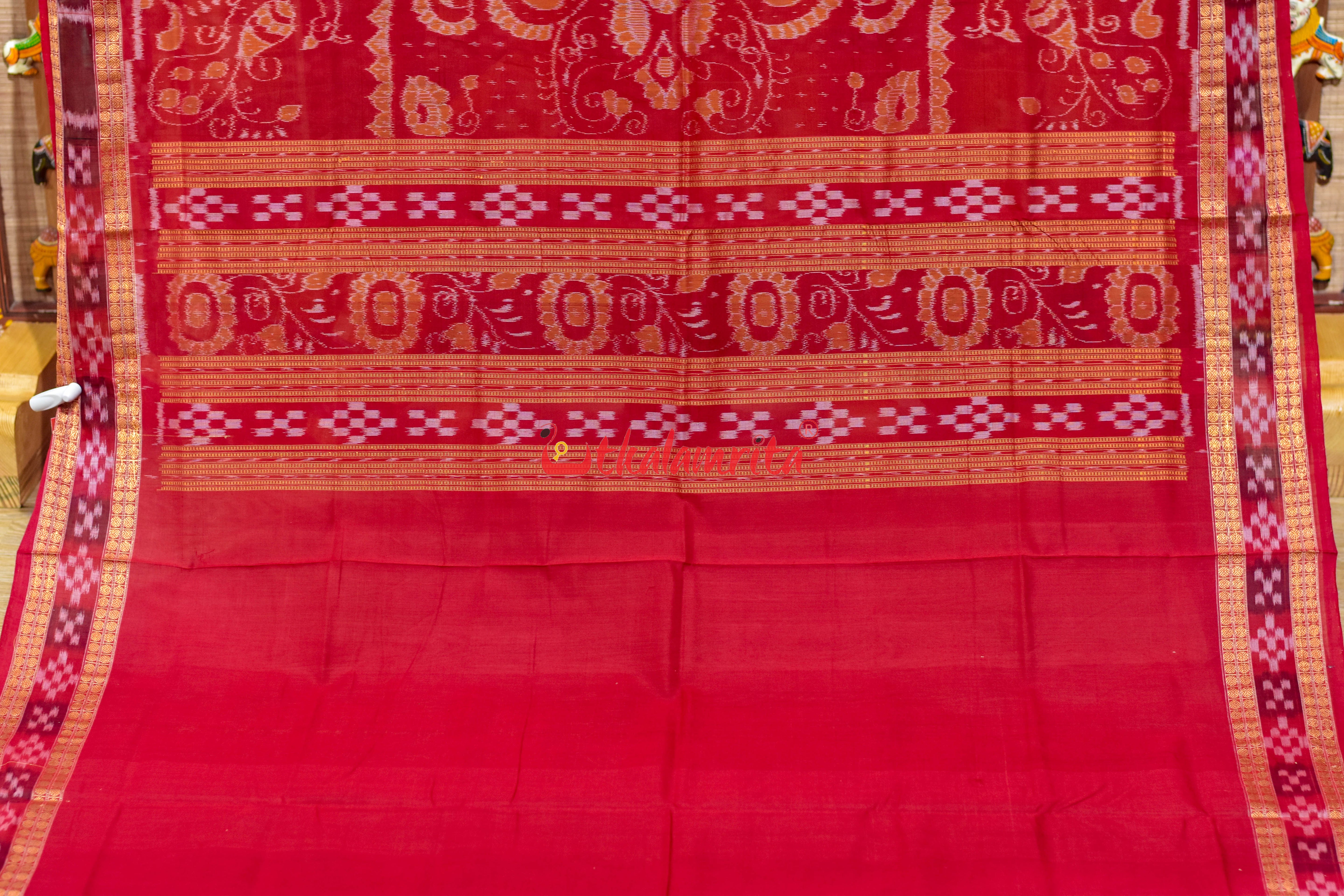 Black Red Konark Peri Peri Sambalpuri Cotton Saree