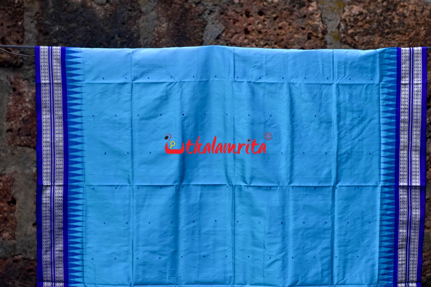 Blue Plain Kumbha With Rudraksha Sambalpuri Silk