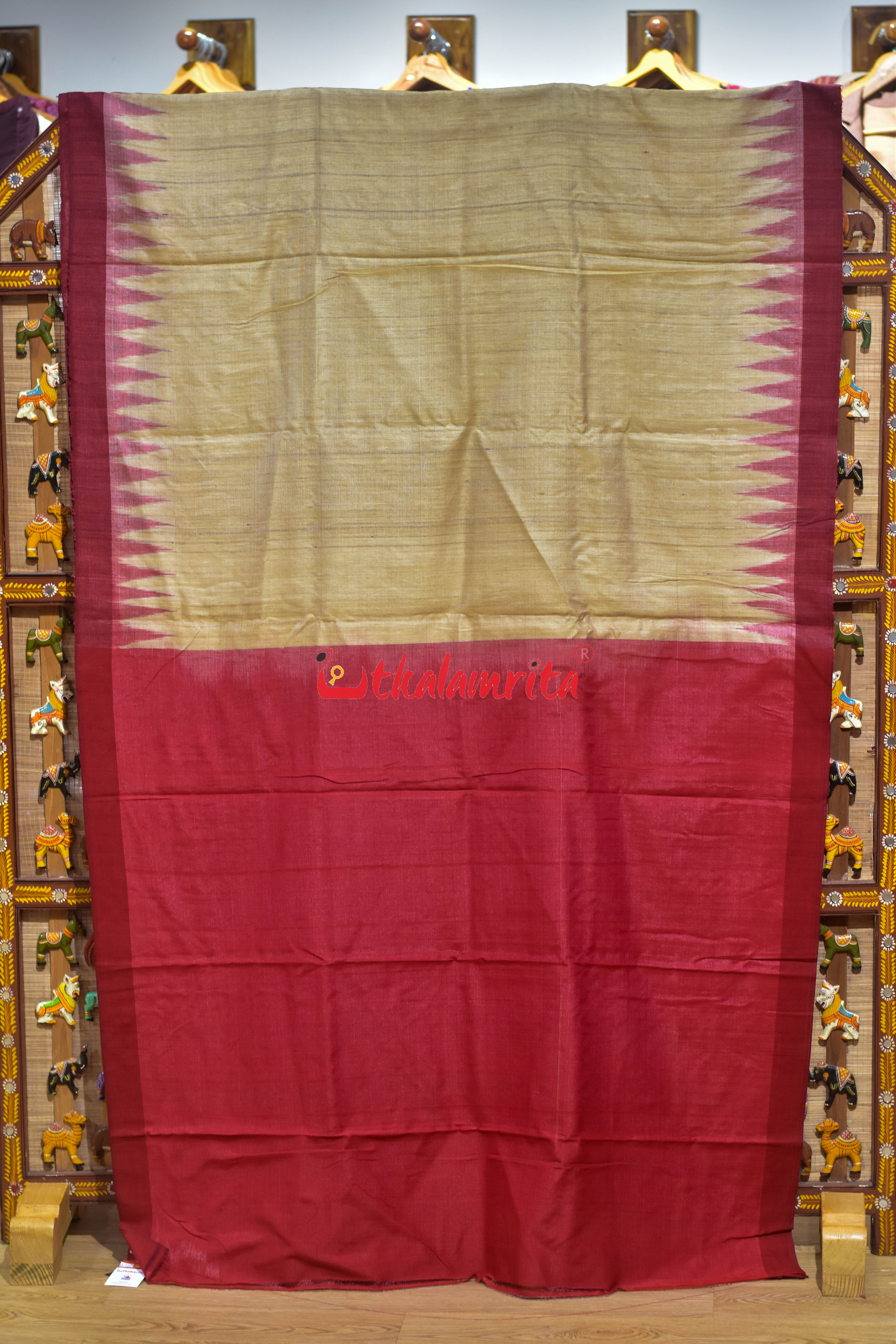 Red Kumbha Ghee Gopalpur Tussar Silk Saree