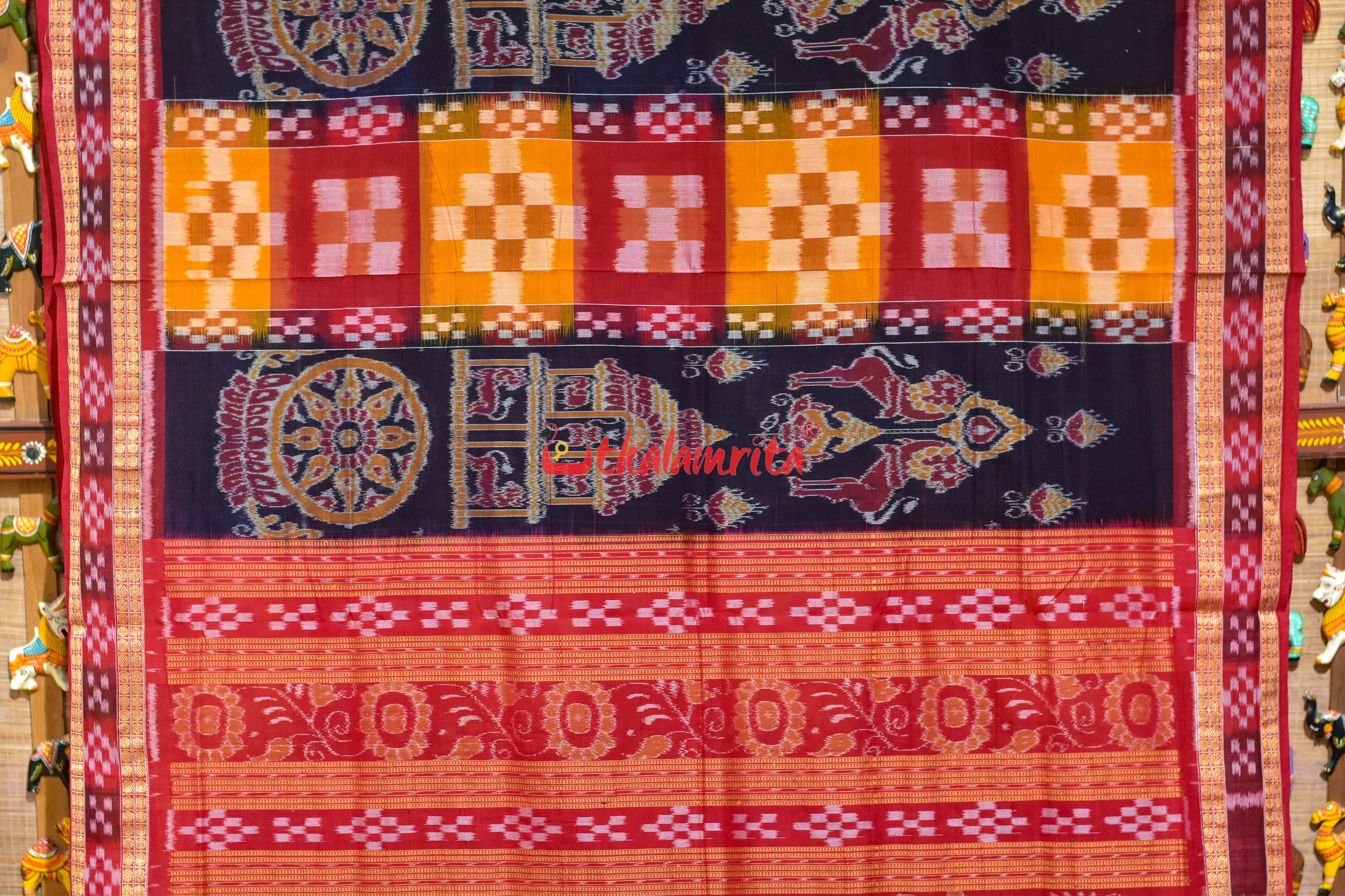Black Red Konark Peri Peri Sambalpuri Cotton Saree