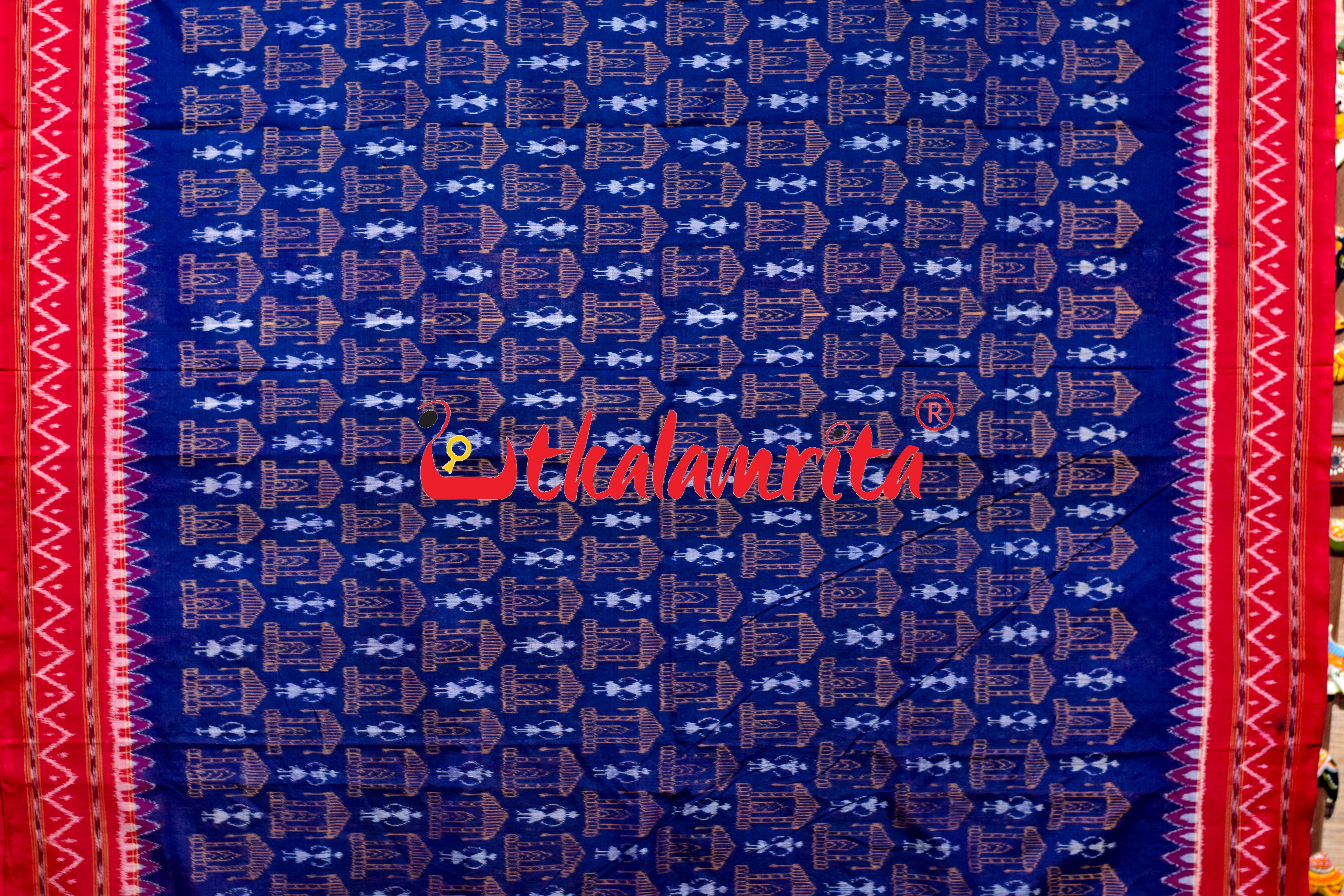 Tribal Blue Red Sambalpur Cotton Saree
