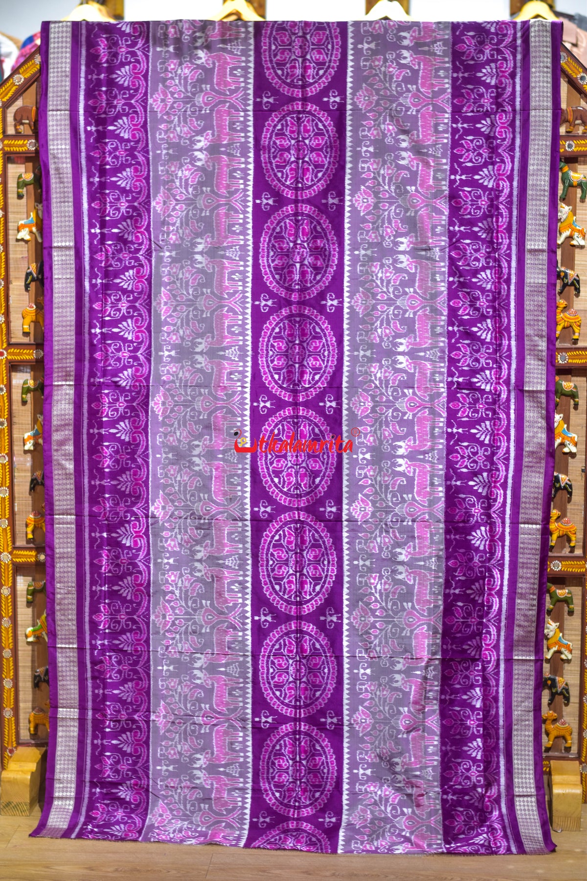 3D Deer Chakra Purple Sambalpuri Silk Saree