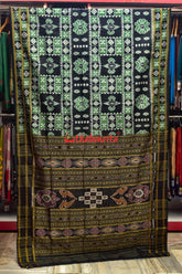Green Black Flower Bandha Khandua Silk Saree