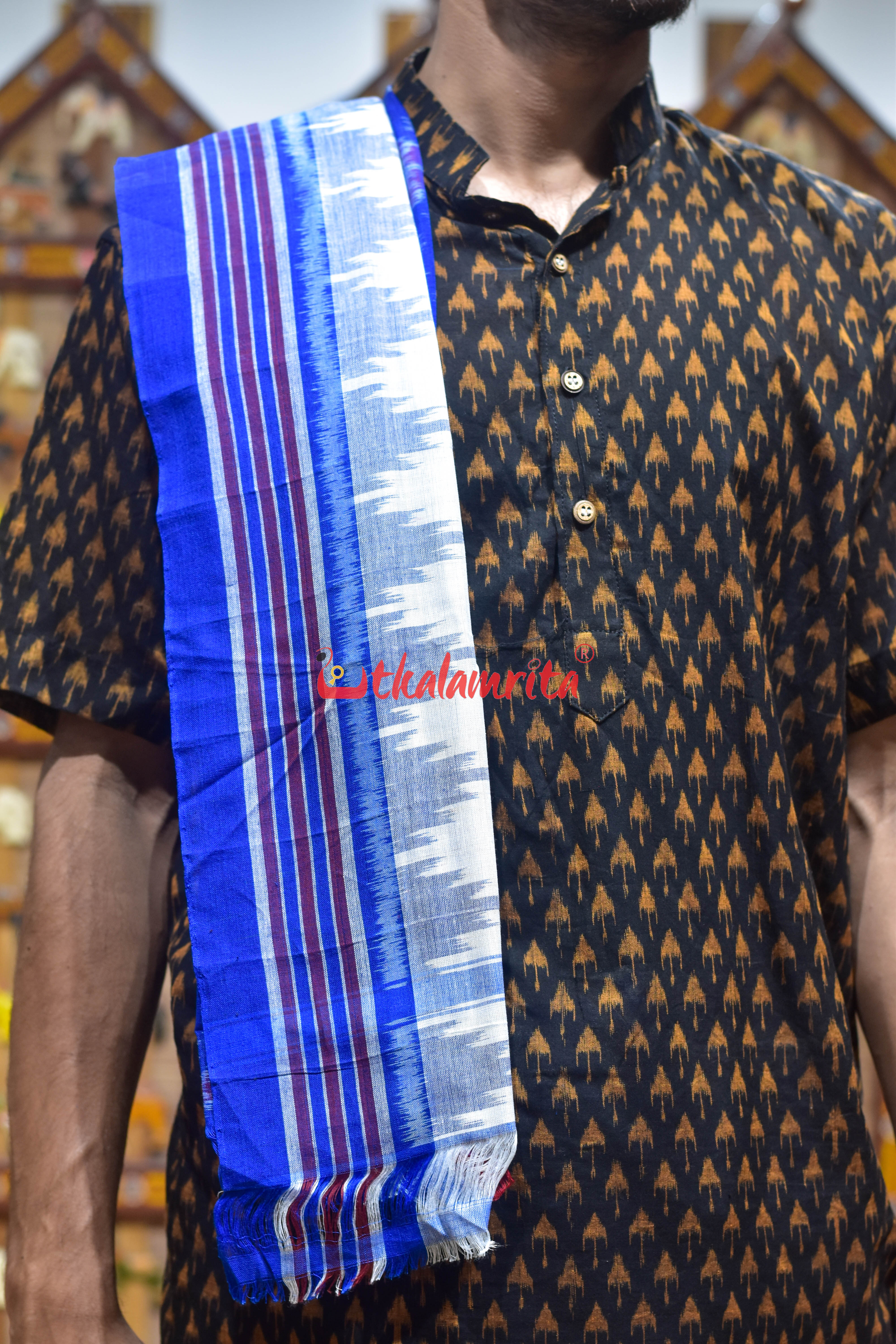Blue Checks Flower Design Cotton Joda