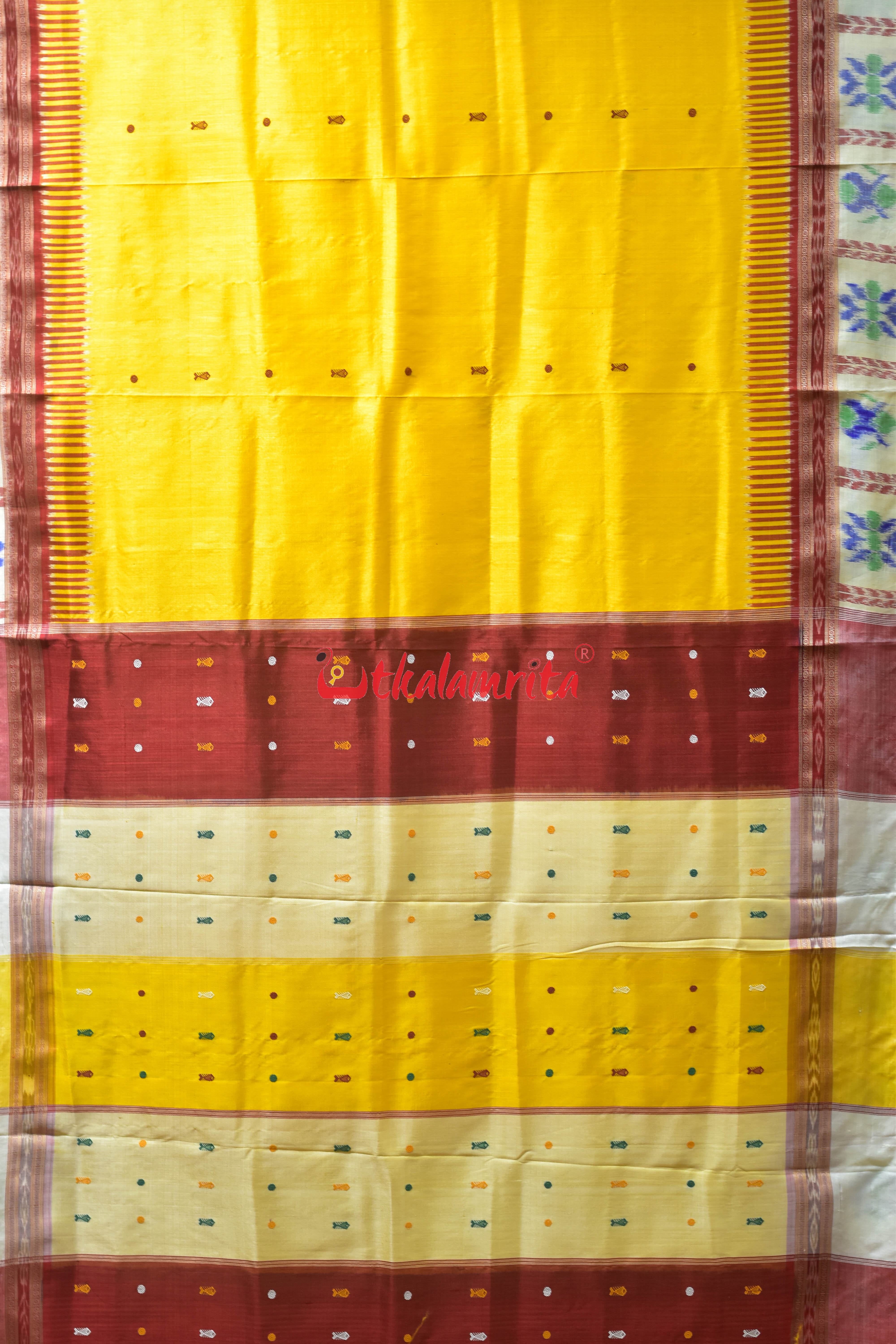 Yellow Kalash Border Kathifera Silk Saree