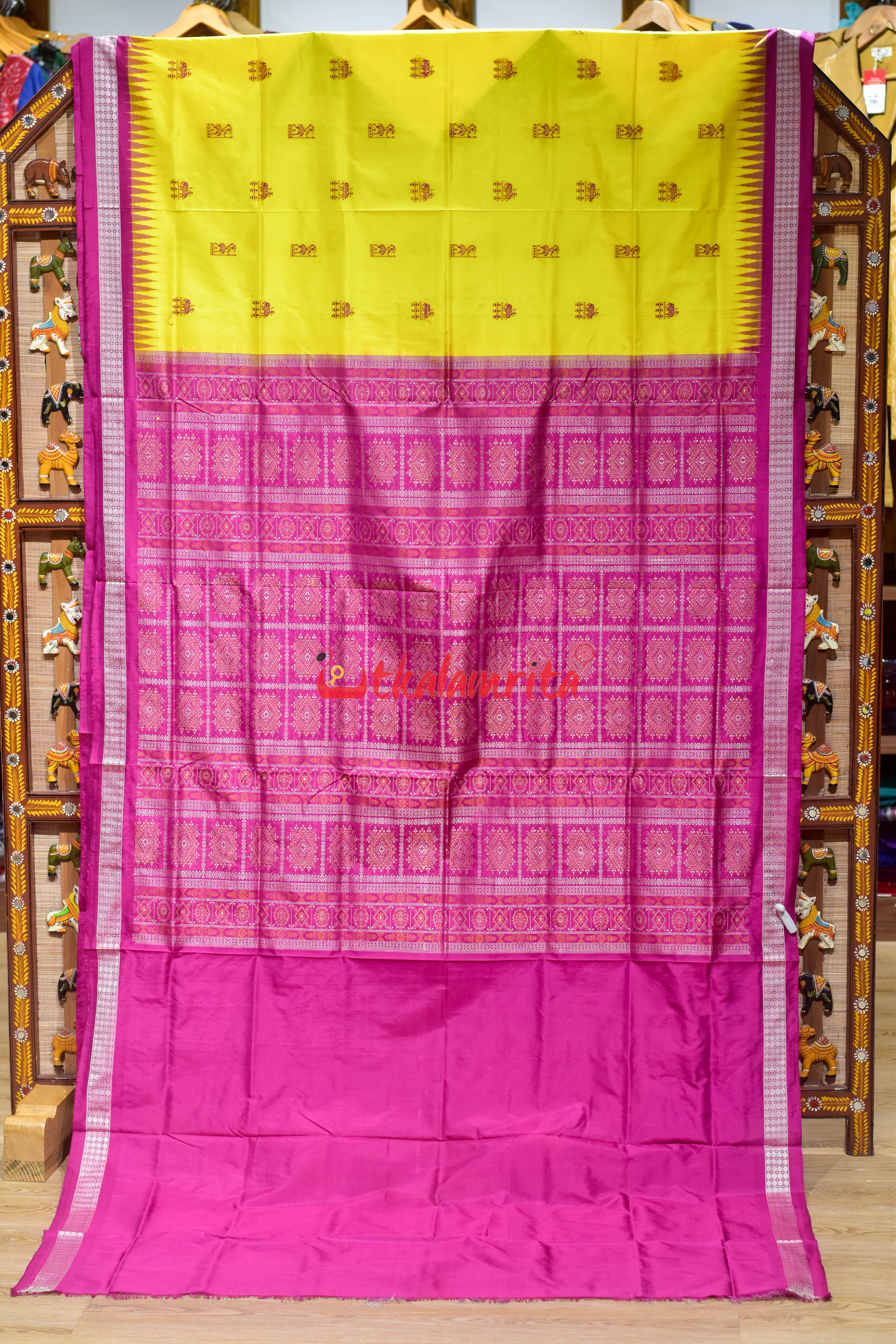 Yellow Rani Sabari Bomkai Silk Saree
