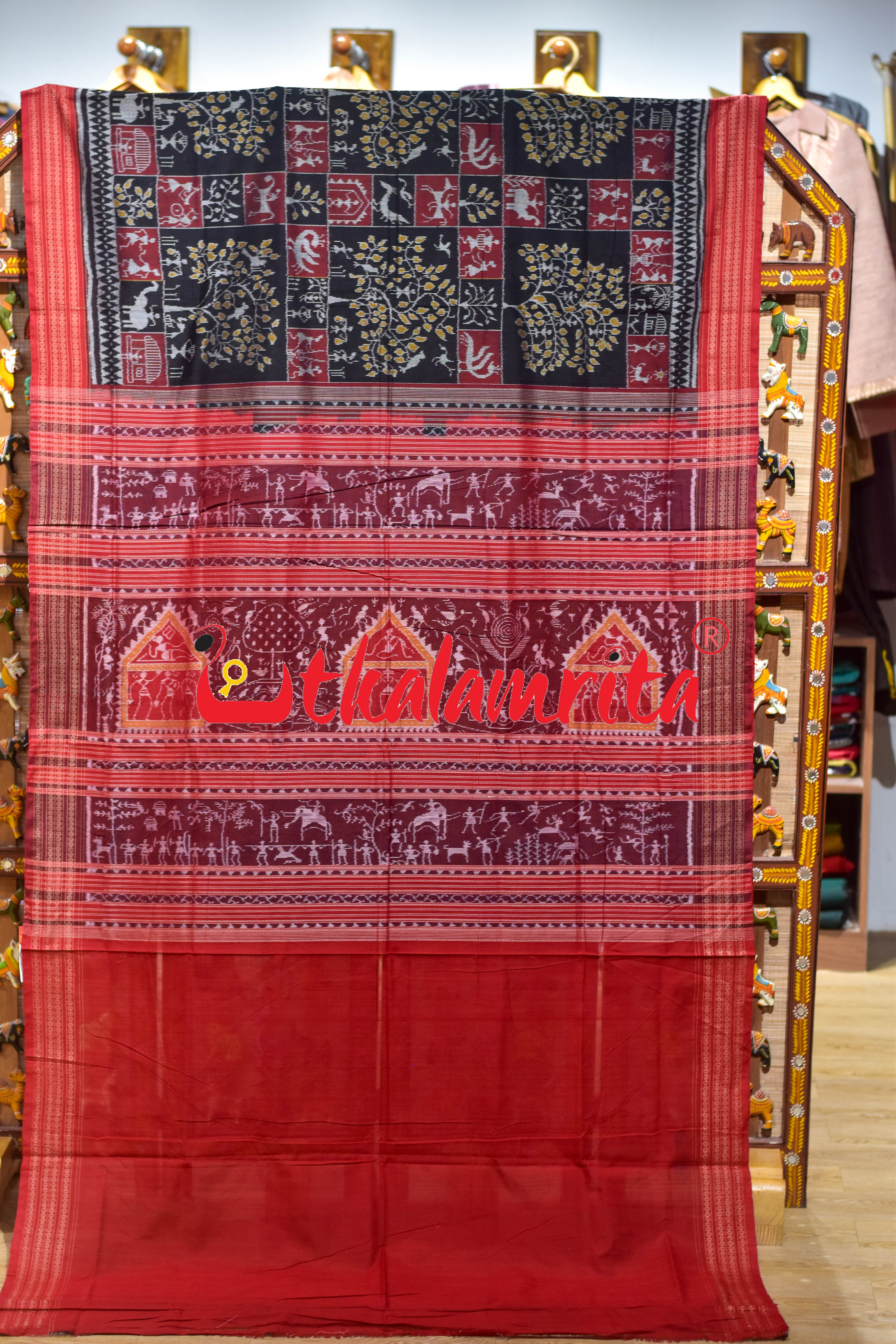 Black Tree Of Life Sambalpuri Cotton Saree