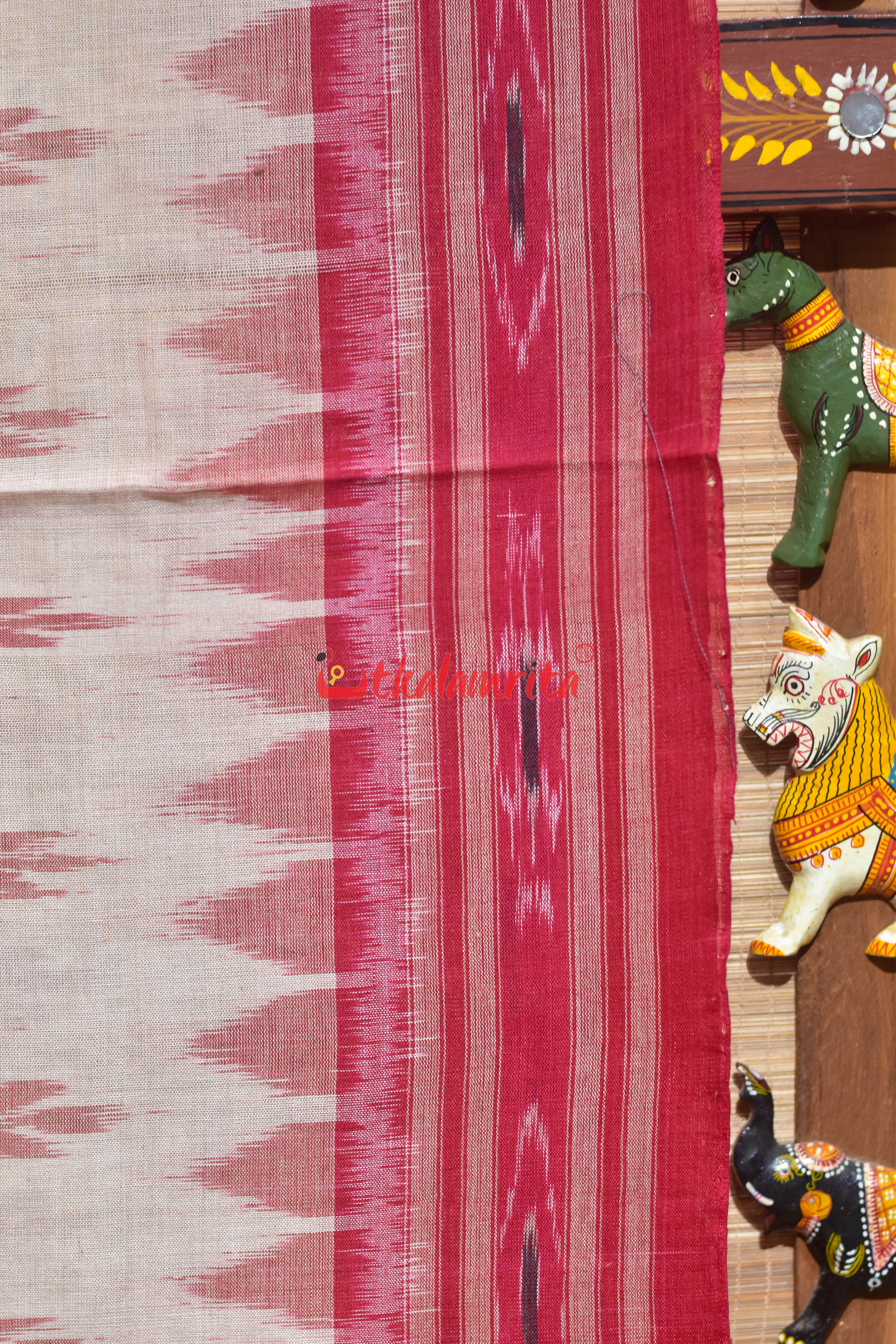 Offwhite Red Damru Khandua Cotton Saree