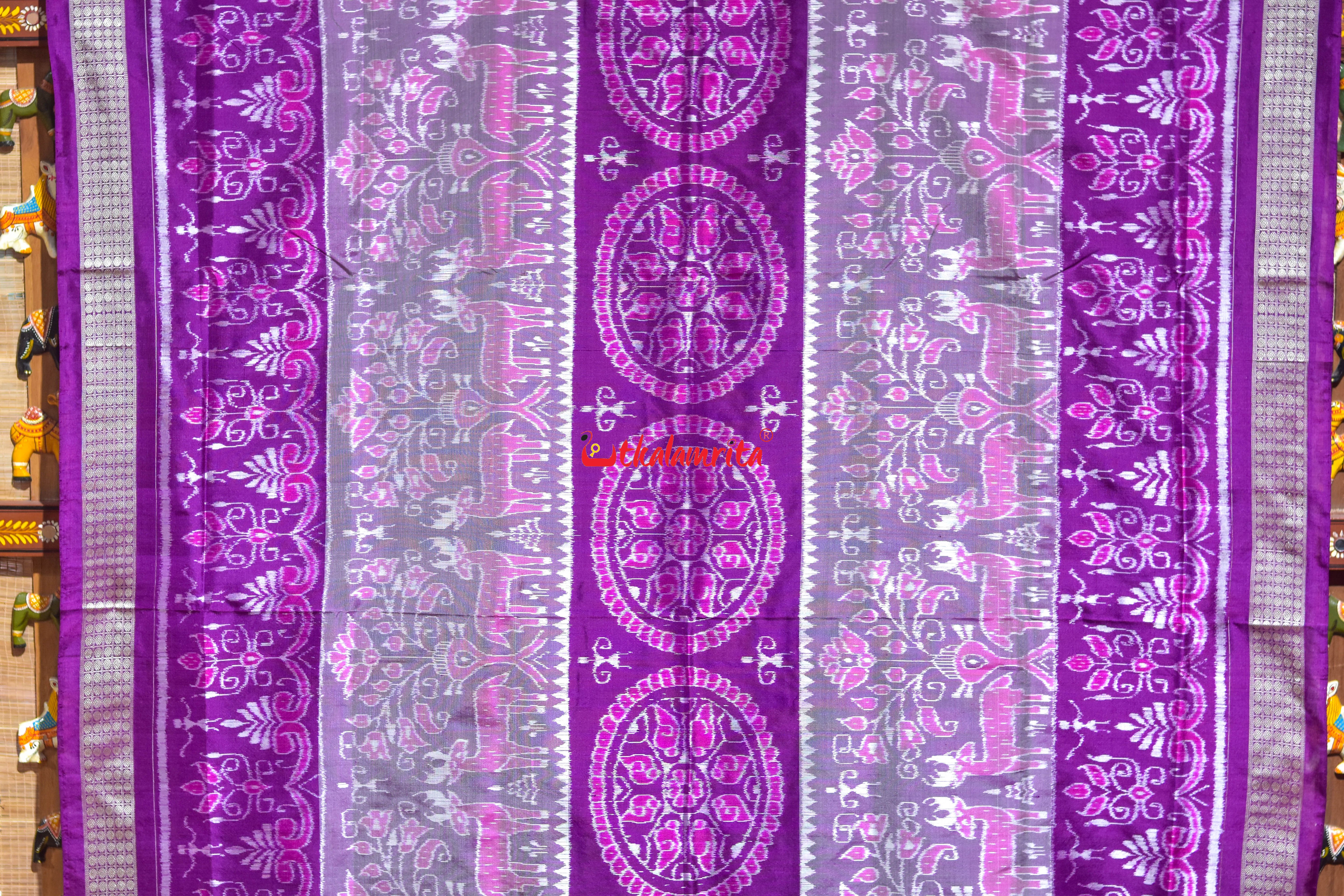 3D Deer Chakra Purple Sambalpuri Silk Saree