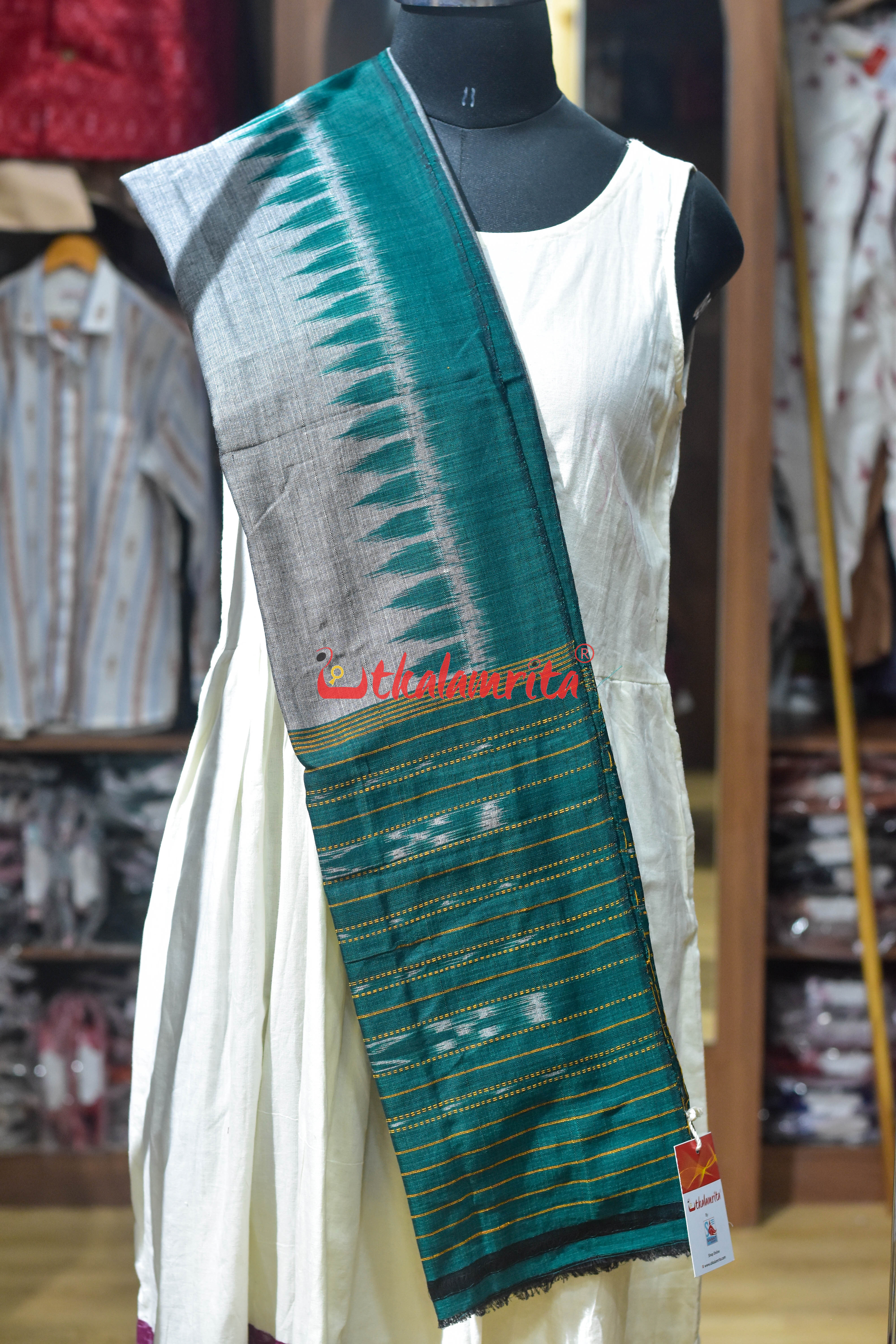 Grey Green Khandua Cotton (Dupatta)