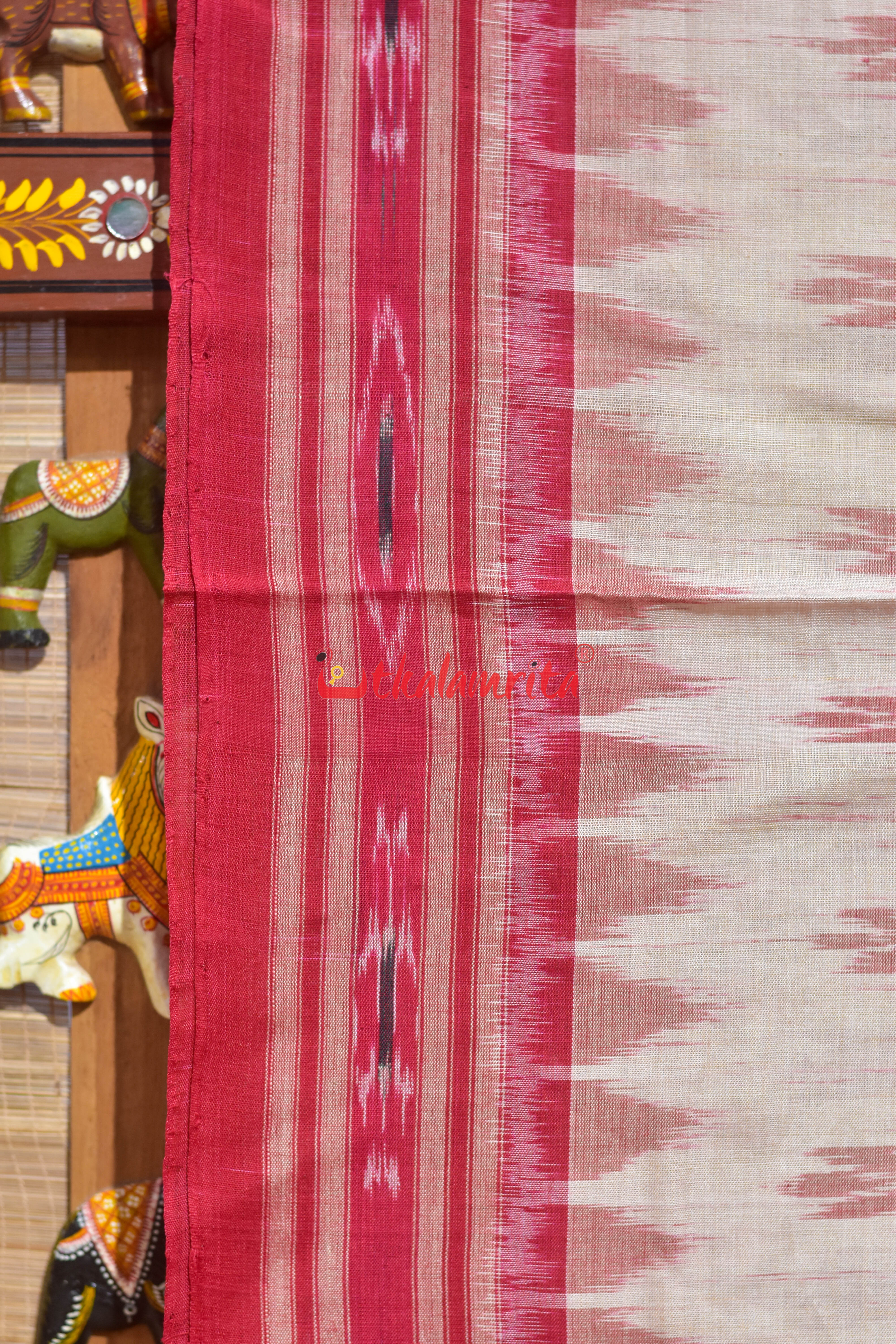 Offwhite Red Damru Khandua Cotton Saree