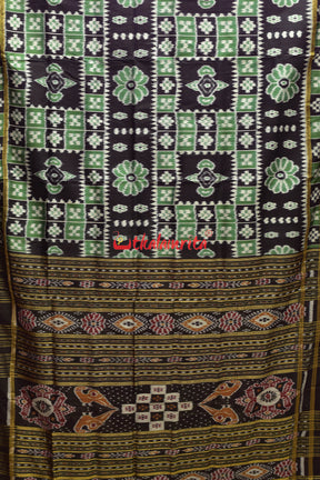 Green Black Flower Bandha Khandua Silk Saree