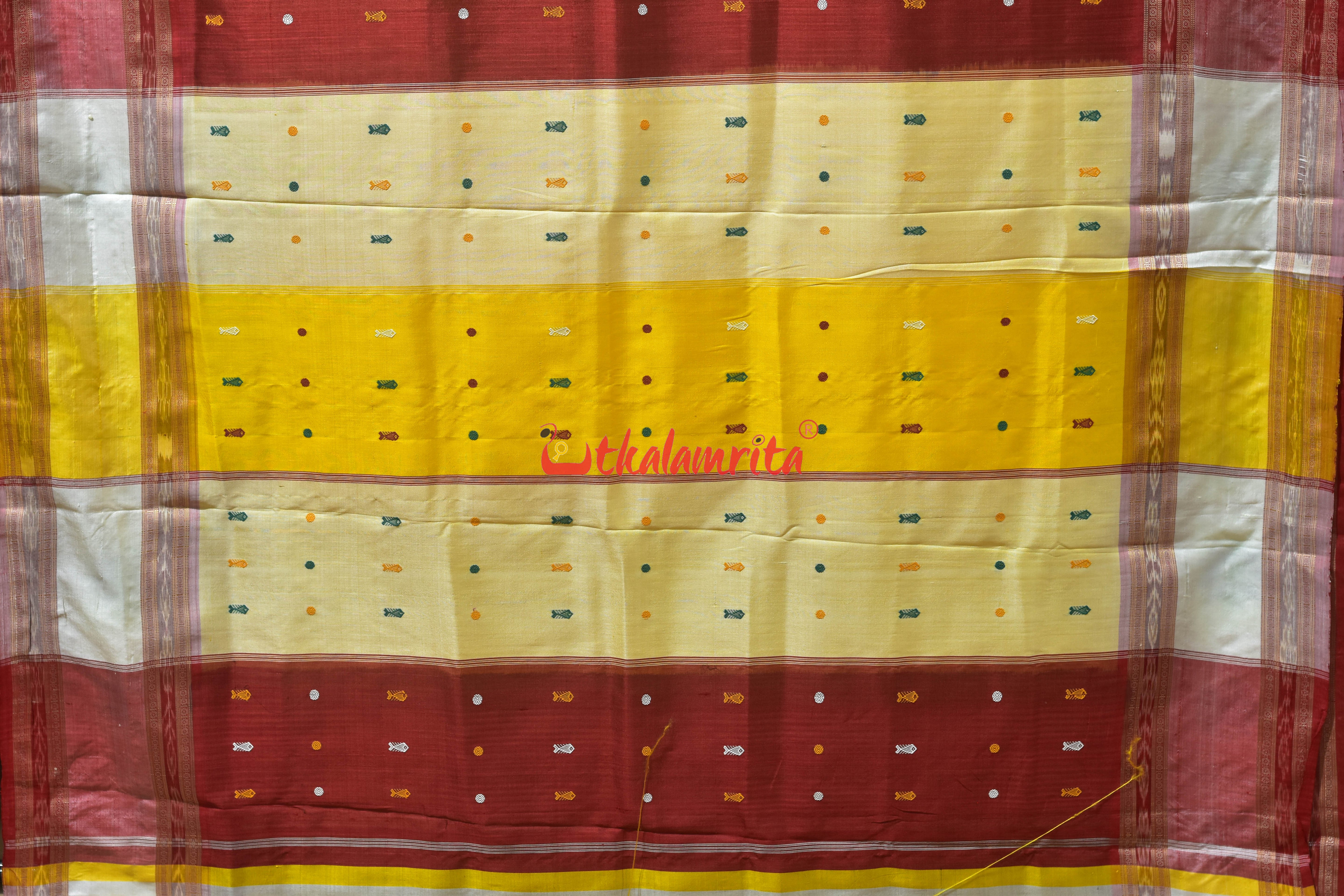 Yellow Kalash Border Kathifera Silk Saree