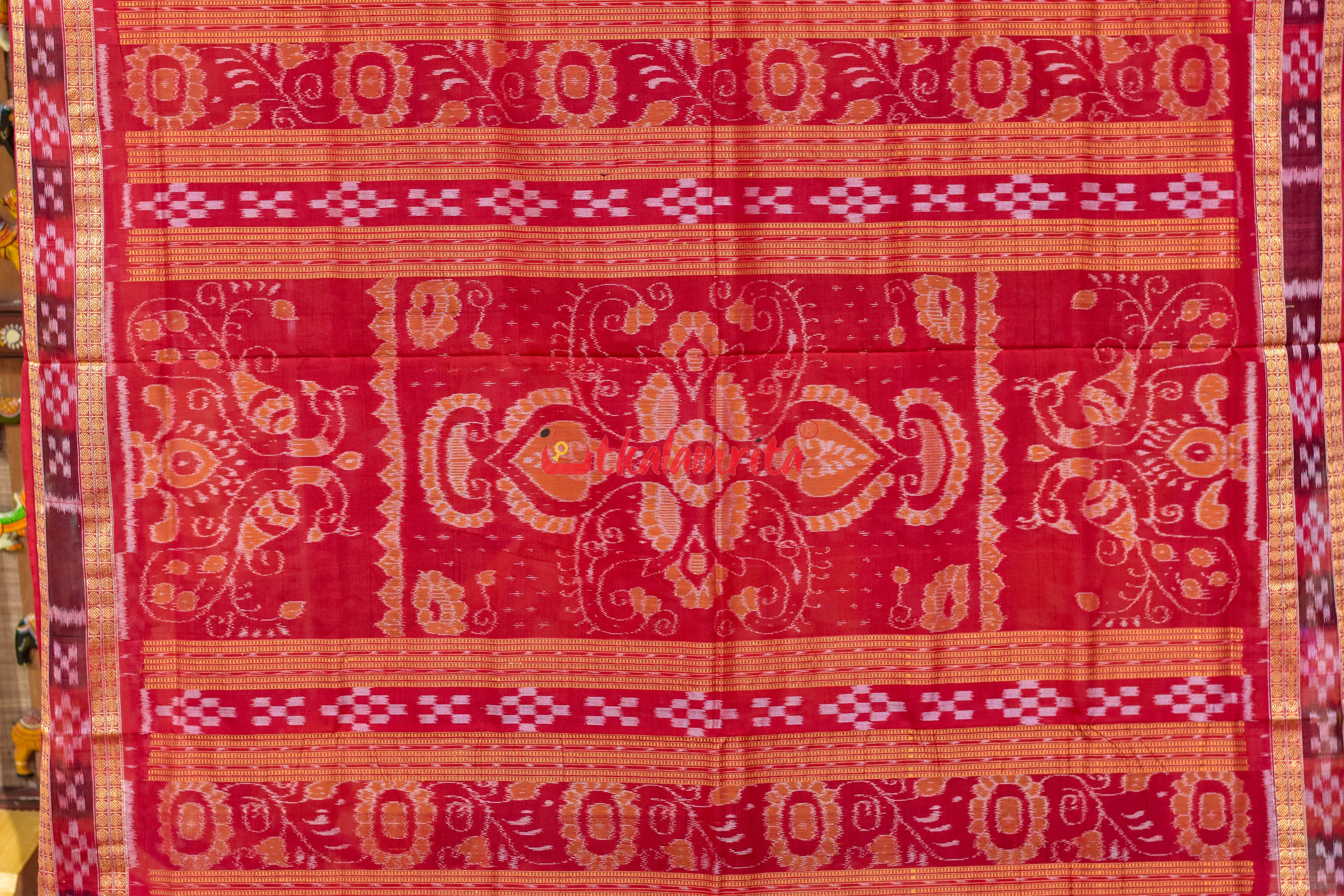 Black Red Konark Peri Peri Sambalpuri Cotton Saree