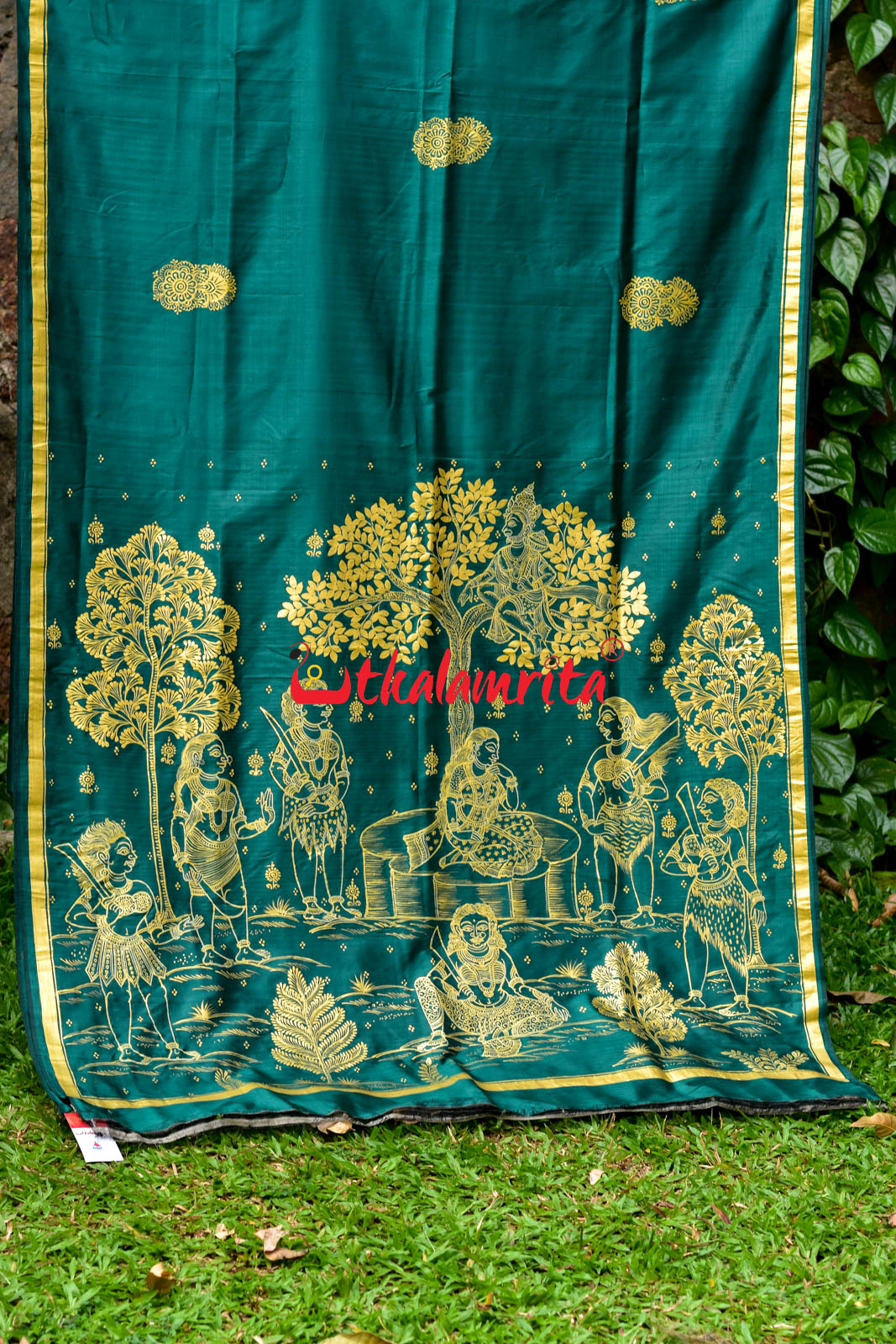 Sita Thaba Deep Green Pattachitra Silk Saree