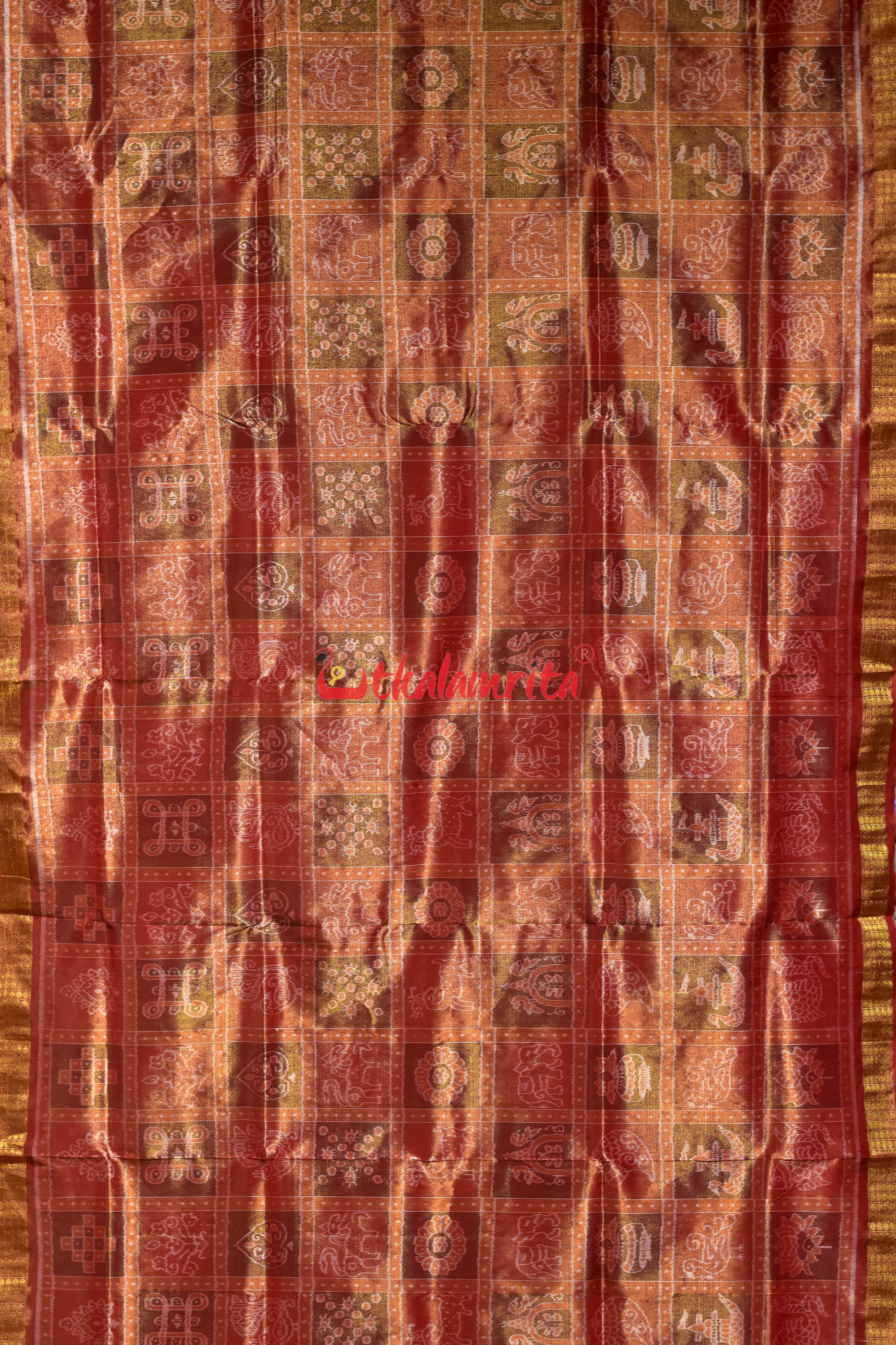 Burnt Orange Full Tissue Nabakothi Sambalpuri Silk Saree