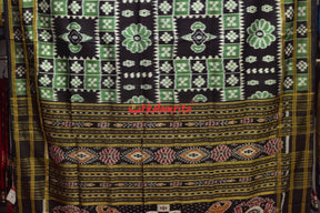Green Black Flower Bandha Khandua Silk Saree