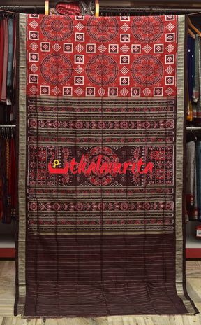 Red Coffee Chakra Pasapali Sambalpuri Silk Saree