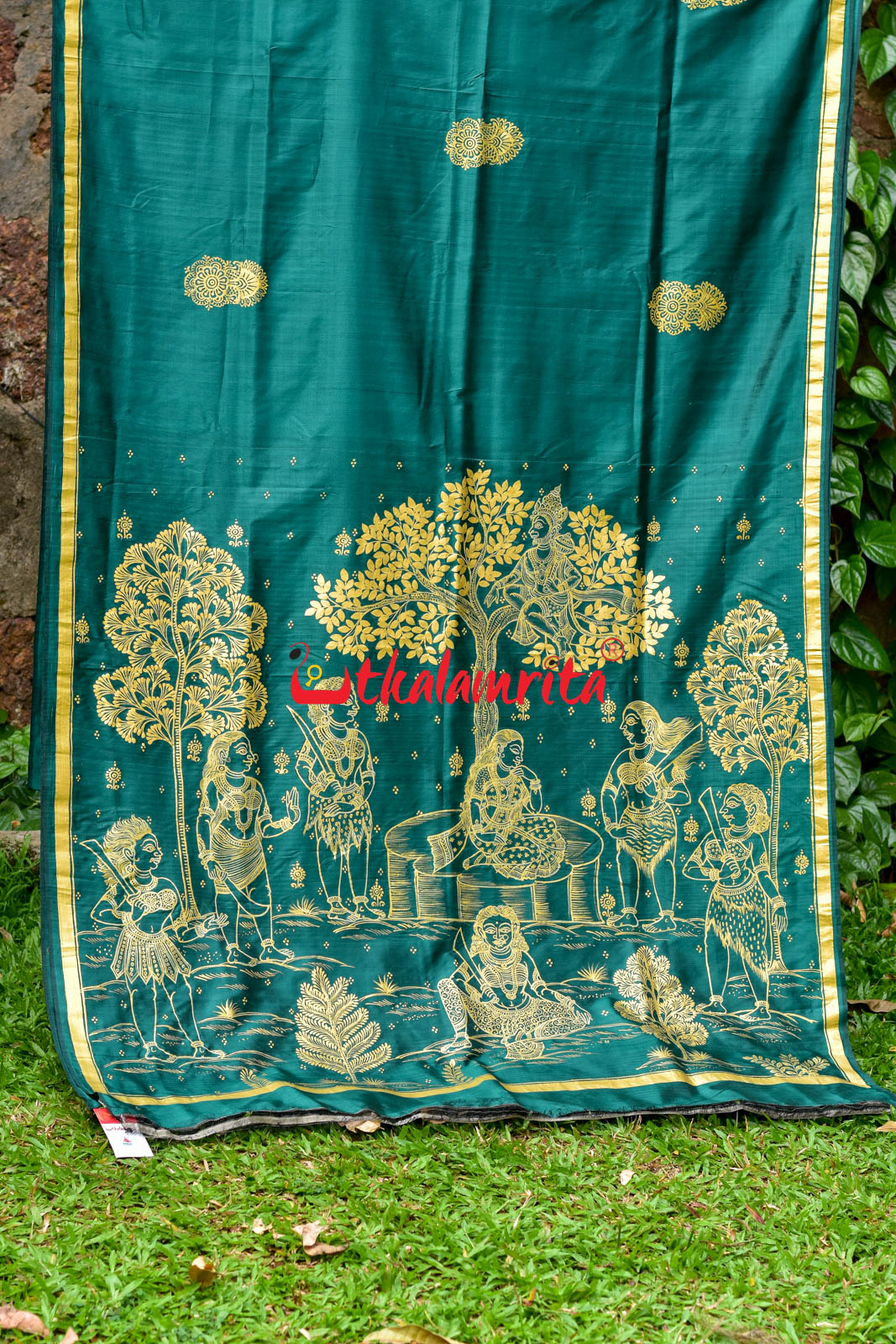 Sita Thaba Deep Green Pattachitra Silk Saree