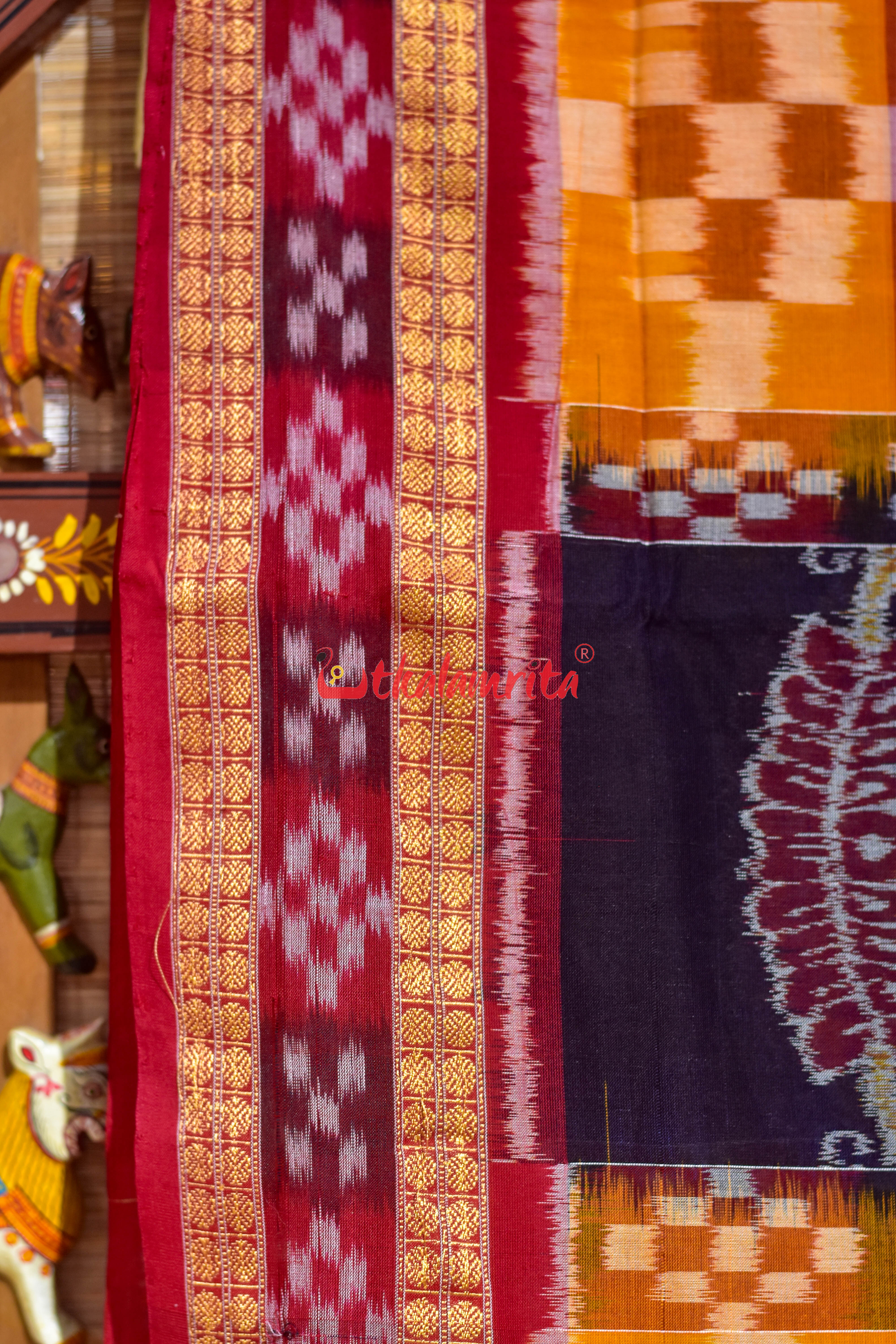 Black Red Konark Peri Peri Sambalpuri Cotton Saree