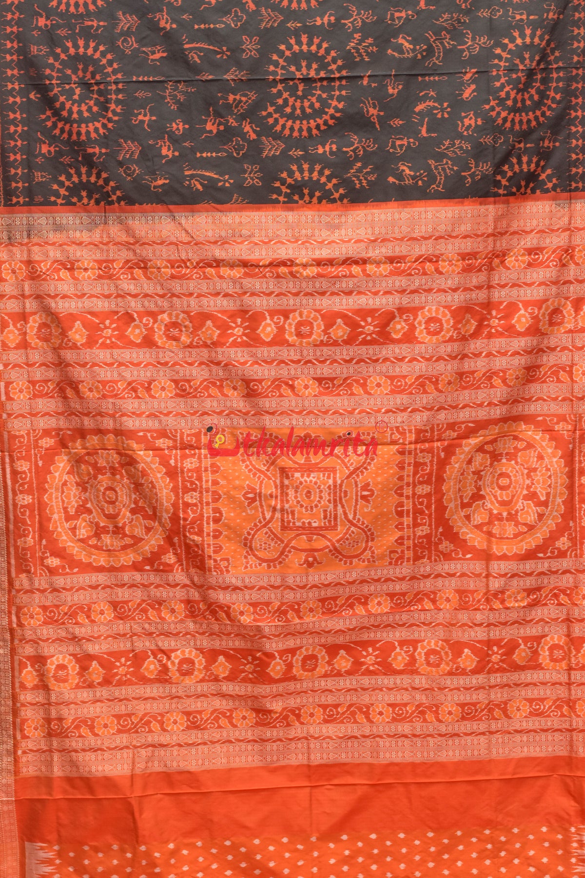 Black Orange Tribals Sambalpuri Silk Saree