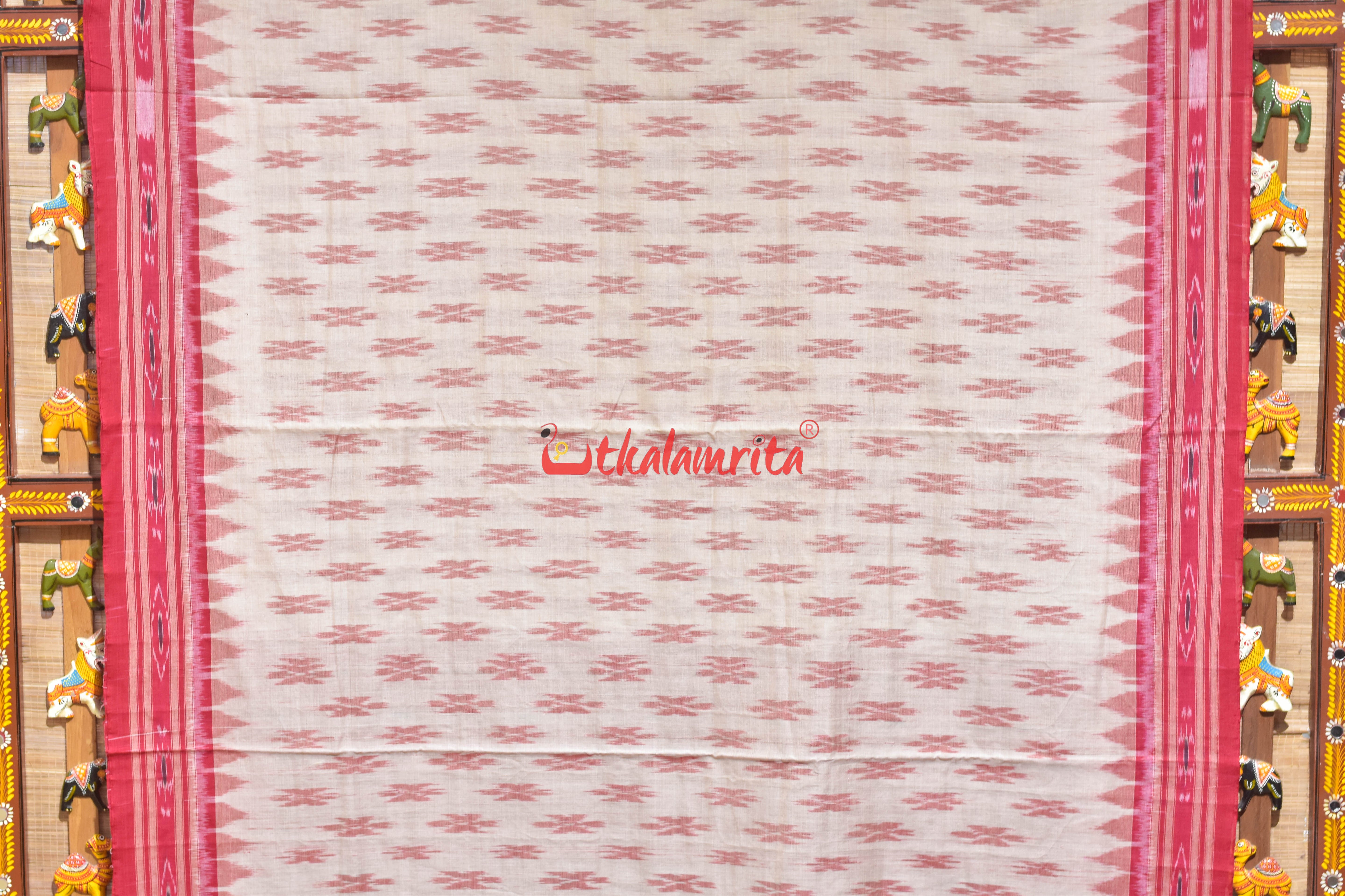 Offwhite Red Damru Khandua Cotton Saree