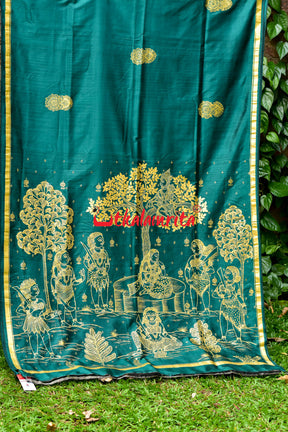 Sita Thaba Deep Green Pattachitra Silk Saree