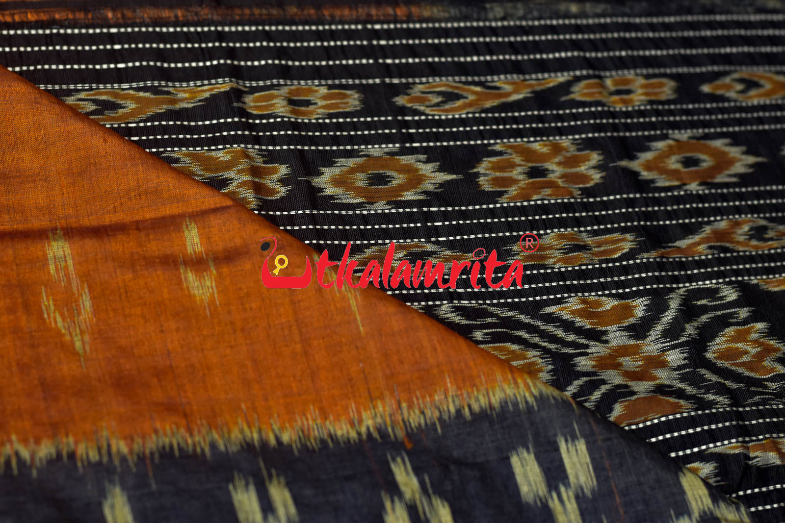 Orange Black Gopalpur Tussar Body Bandha Saree