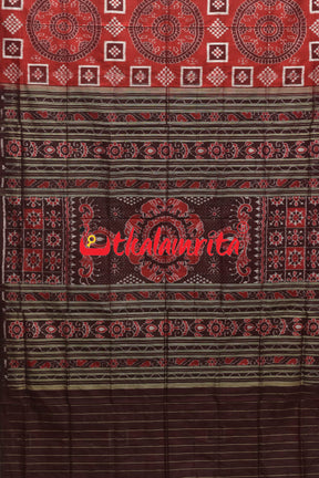 Red Coffee Chakra Pasapali Sambalpuri Silk Saree