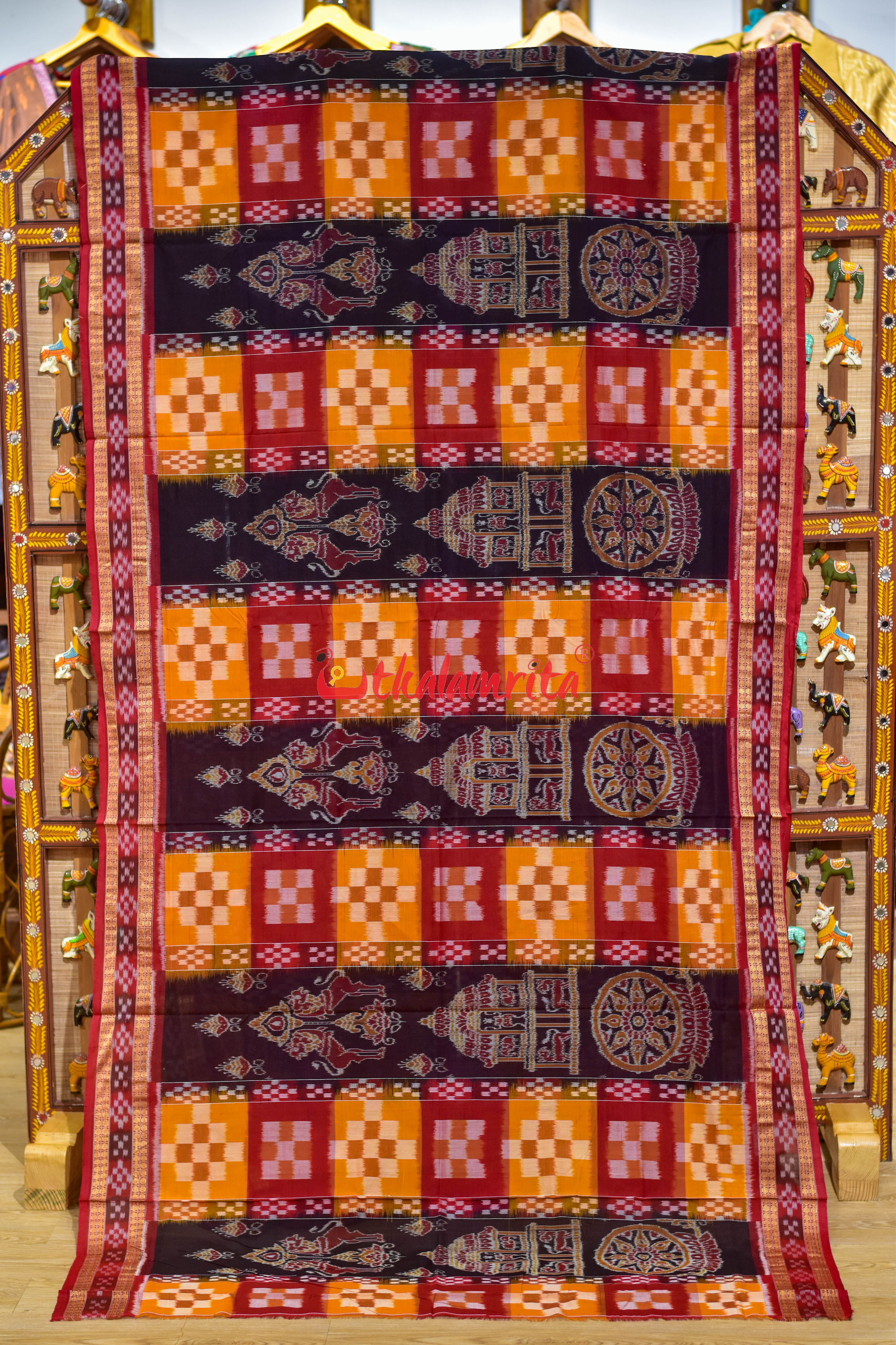 Black Red Konark Peri Peri Sambalpuri Cotton Saree
