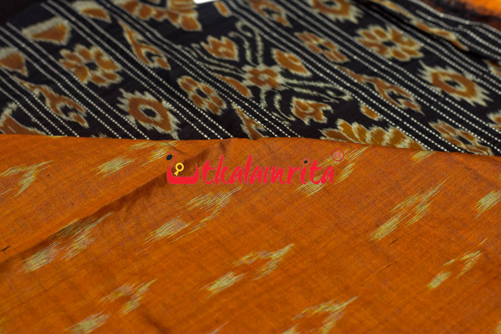 Orange Black Gopalpur Tussar Body Bandha Saree