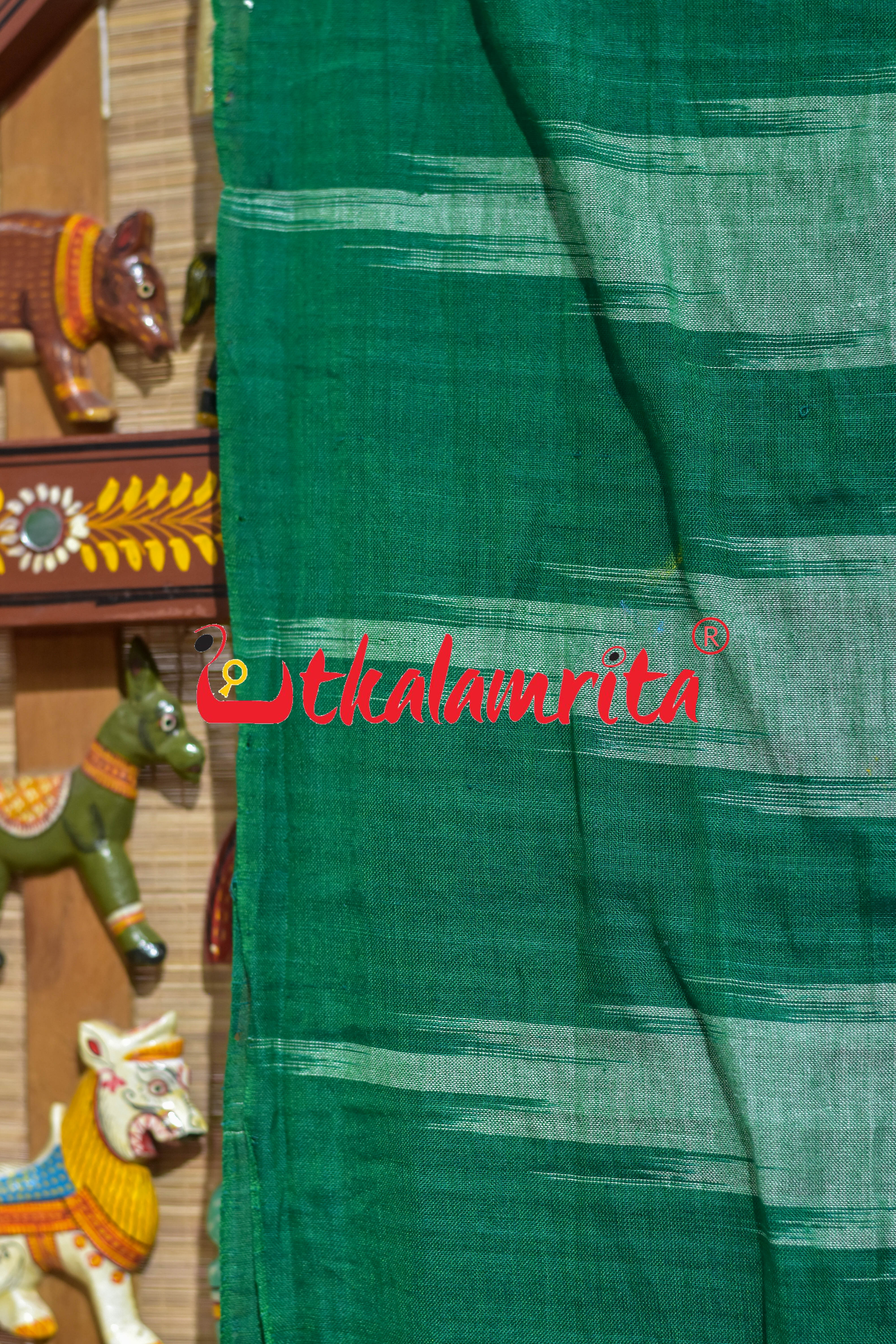Green Kargil Maschya Kanya Pattachitra Cotton Saree