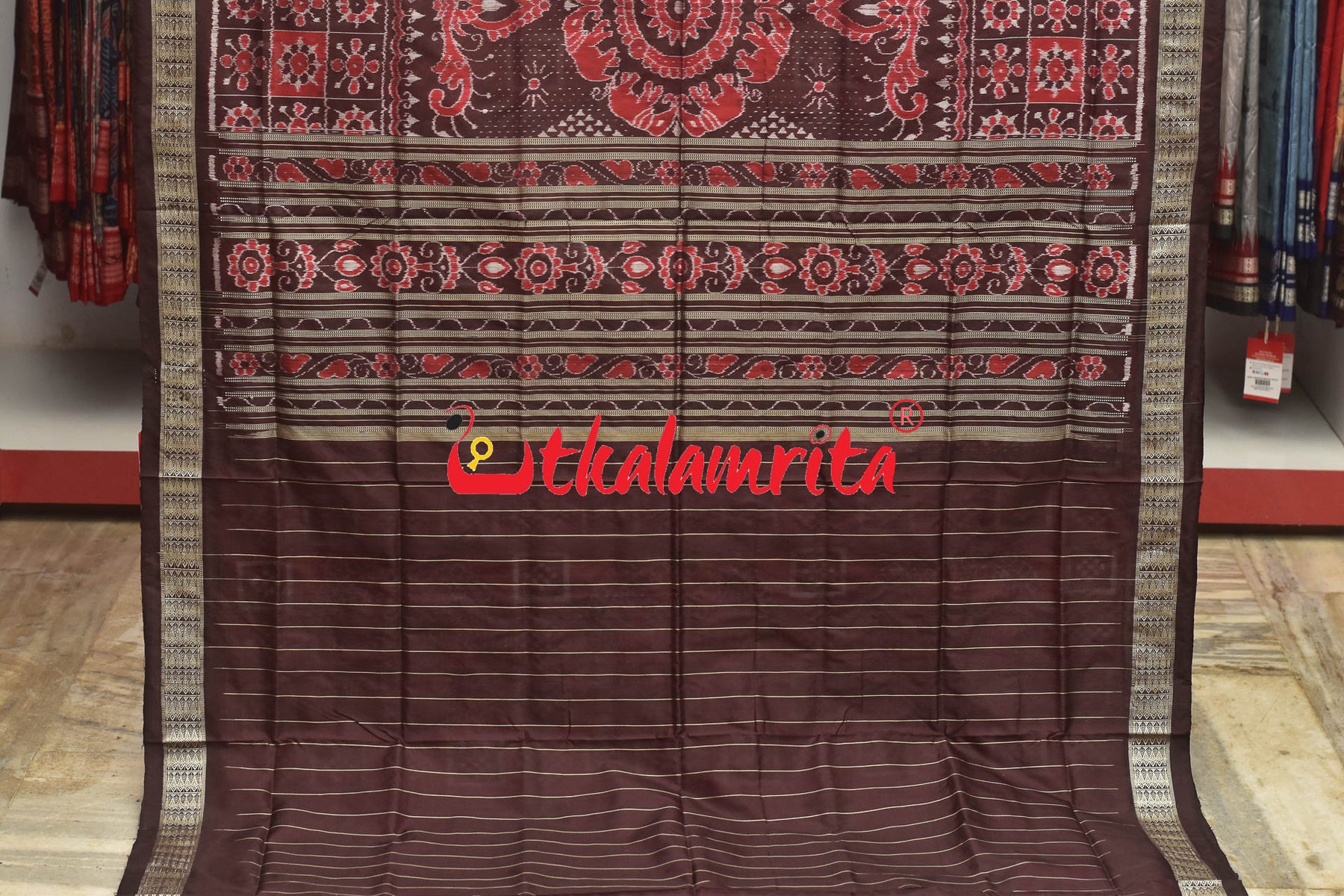 Red Coffee Chakra Pasapali Sambalpuri Silk Saree