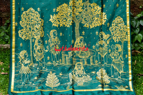 Sita Thaba Deep Green Pattachitra Silk Saree