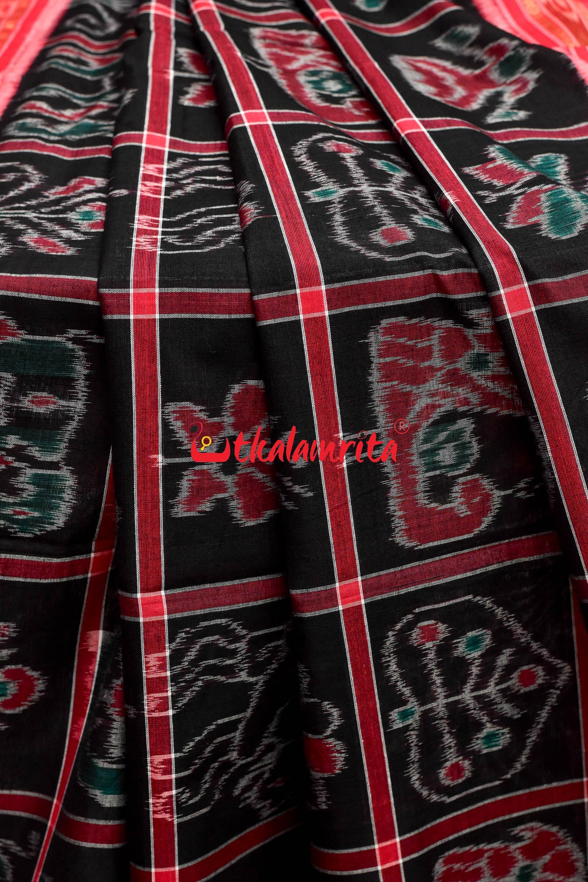 Black Red and Green Combo Nabakothi Cotton Saree
