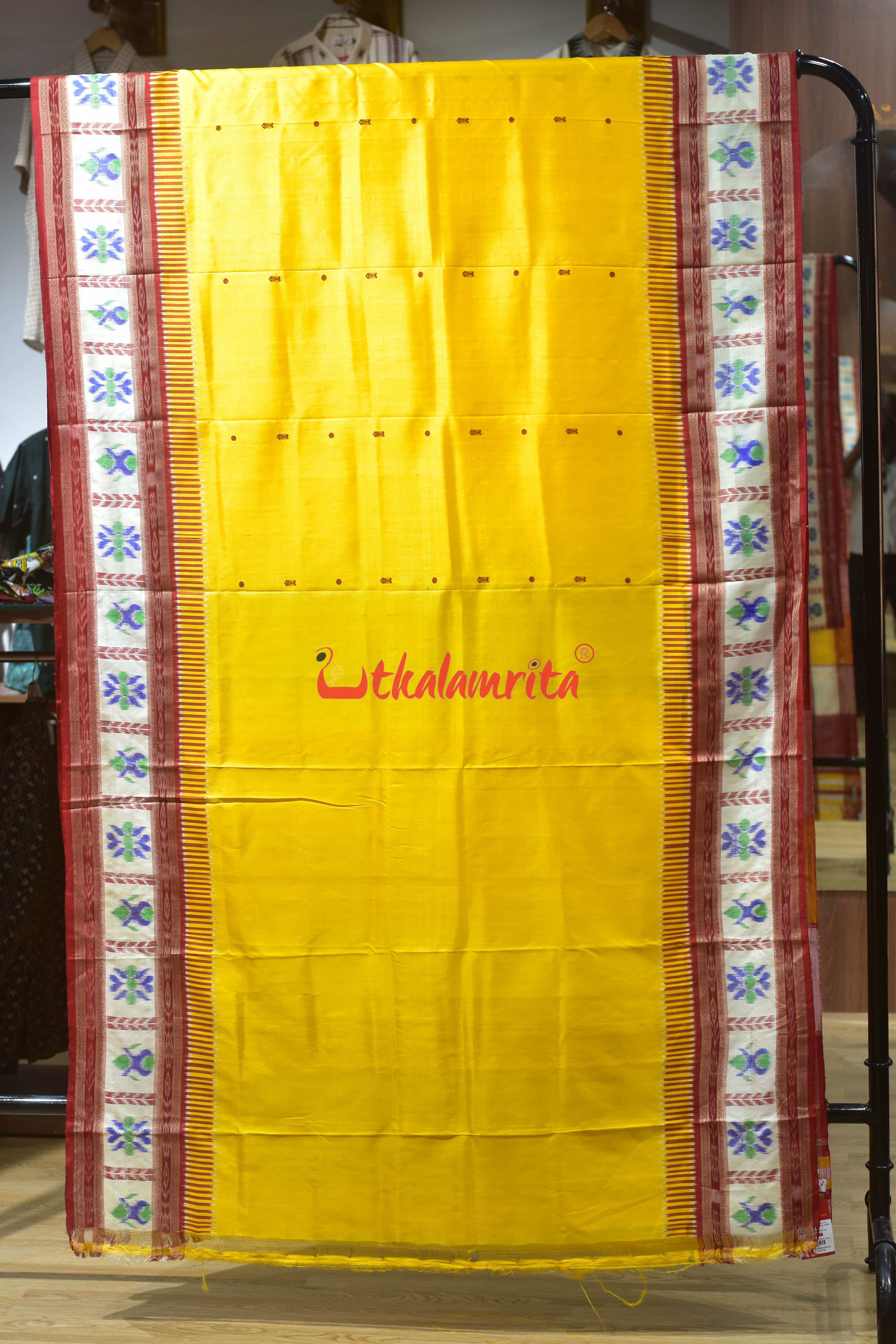 Yellow Kalash Border Kathifera Silk Saree