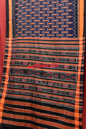 Navy Blue Barfi Khandua Cotton Saree