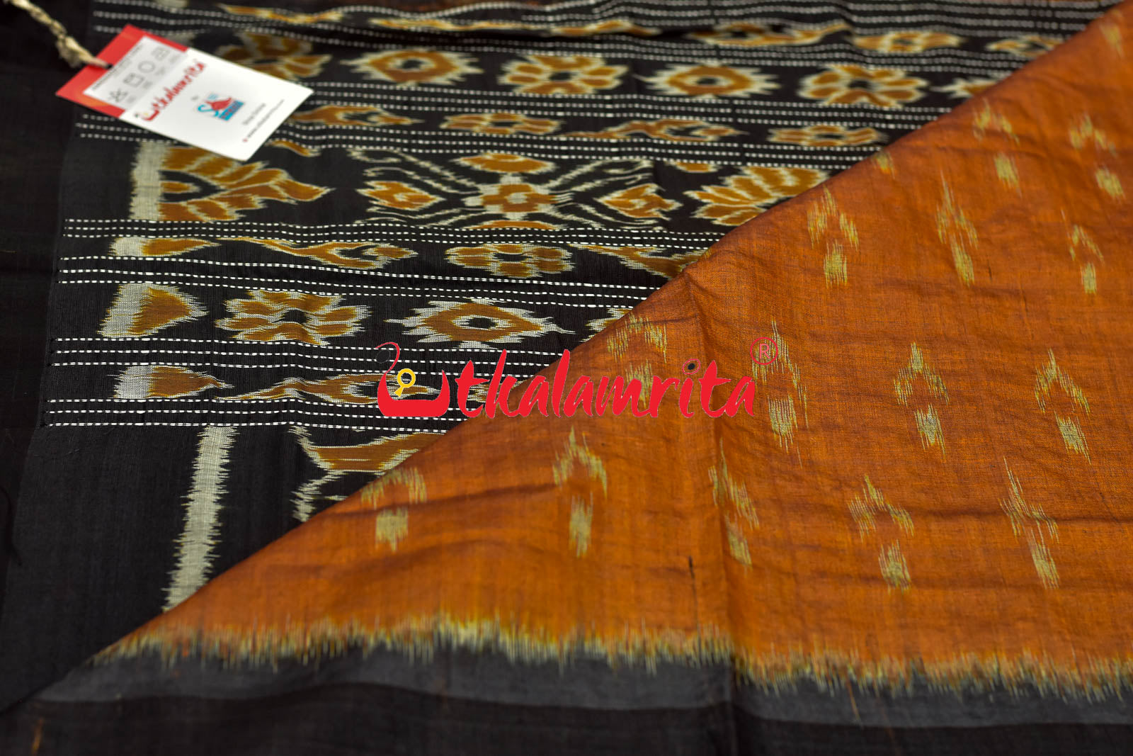 Orange Black Gopalpur Tussar Body Bandha Saree