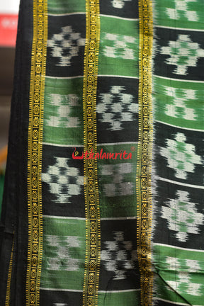 Green Black Flower Bandha Khandua Silk Saree