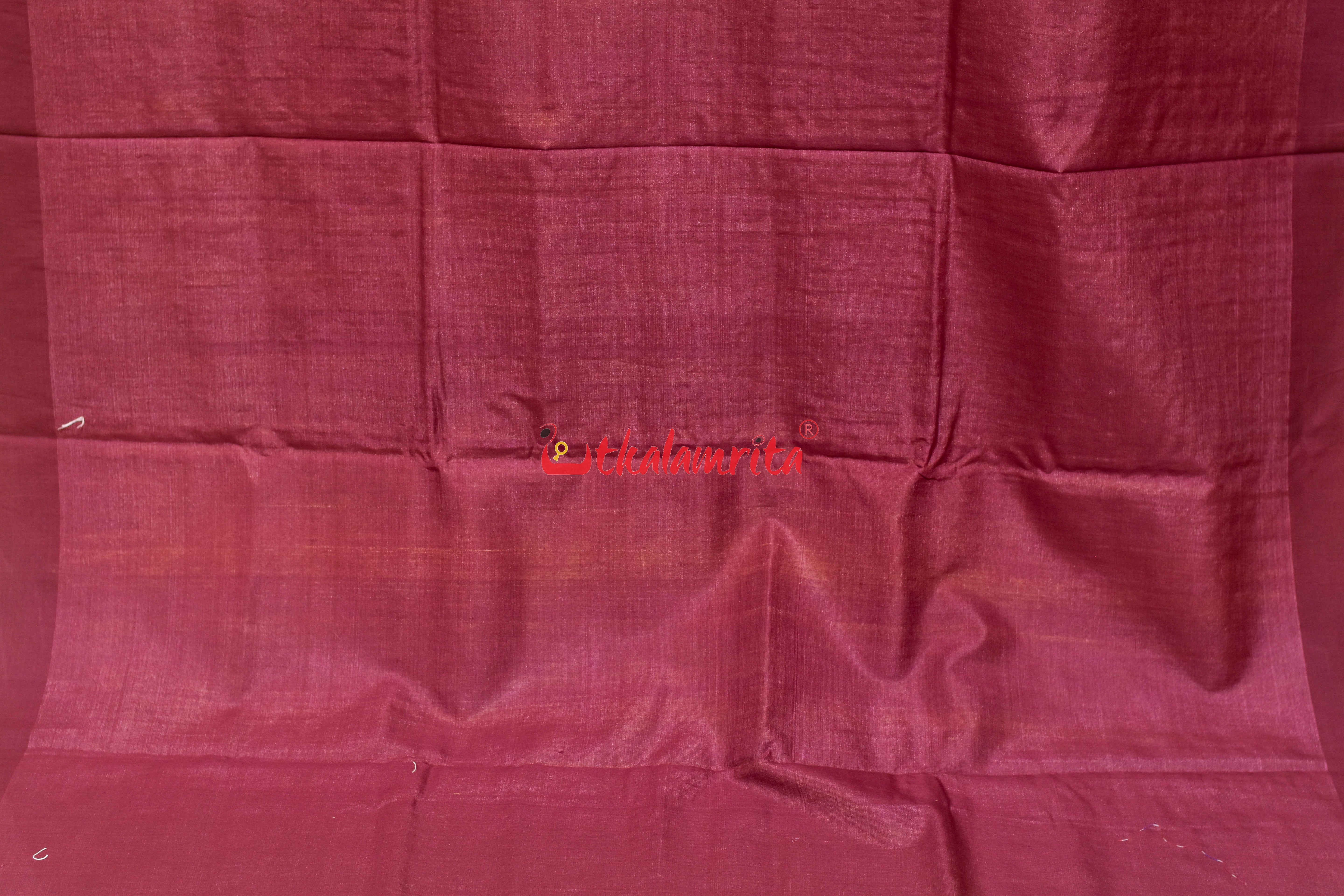 Gopalpur Tussar Yellow Maroon Saree