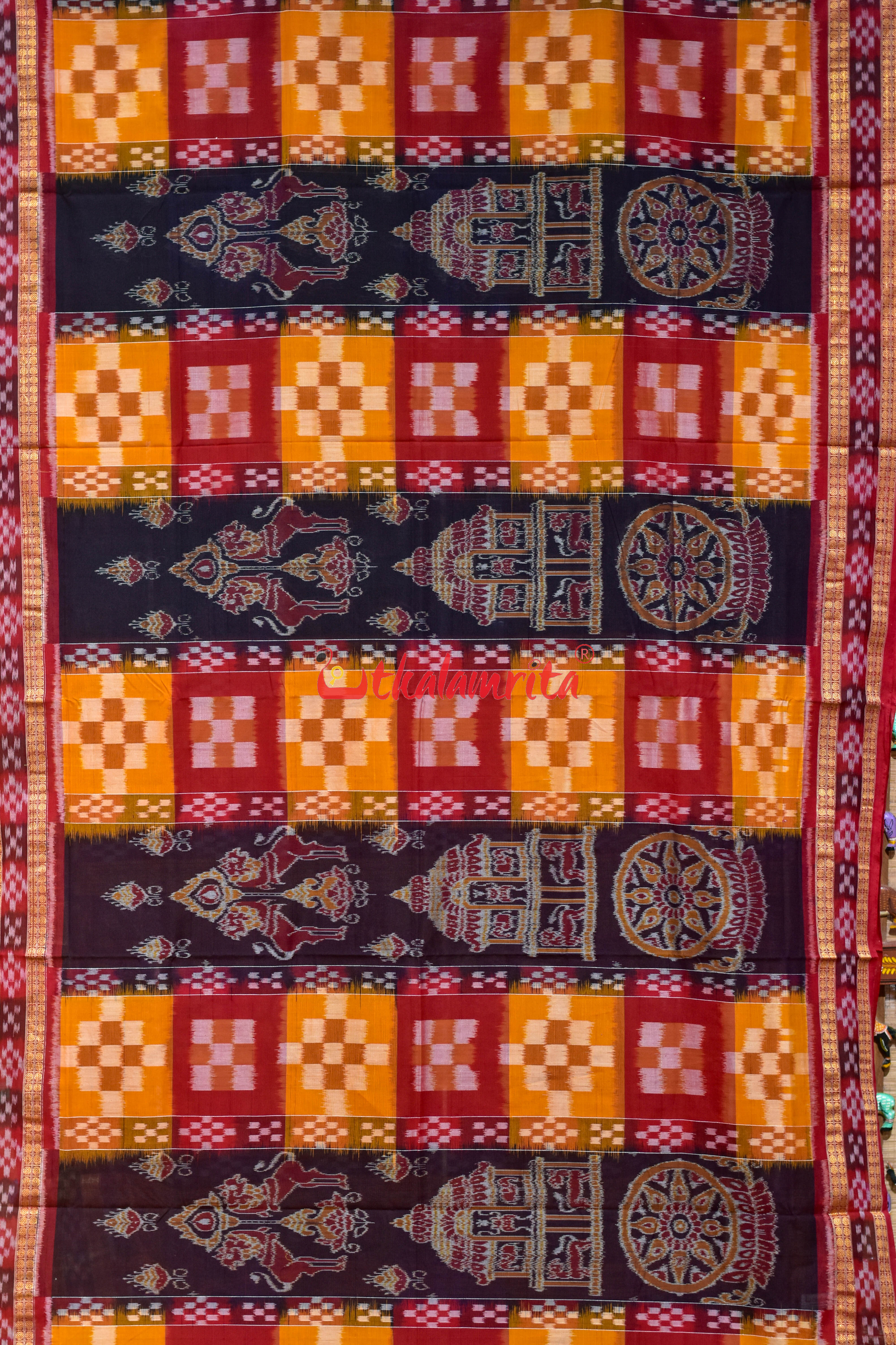 Black Red Konark Peri Peri Sambalpuri Cotton Saree