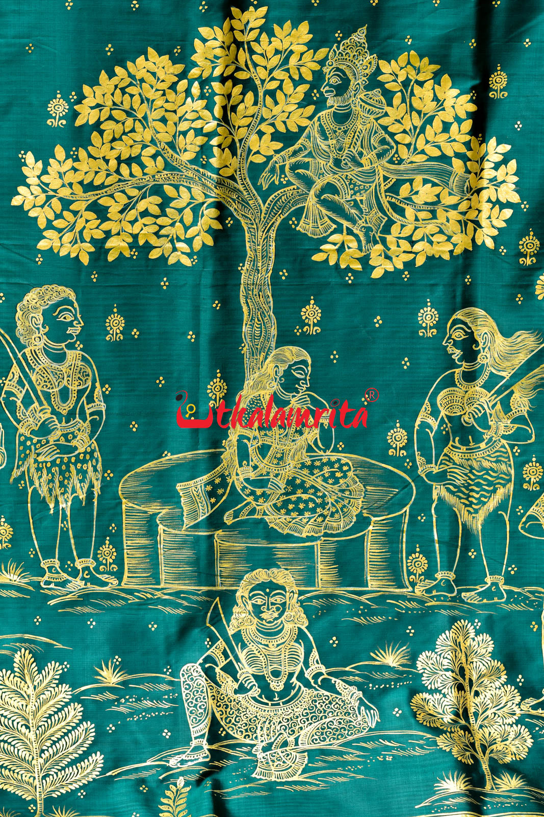 Sita Thaba Deep Green Pattachitra Silk Saree