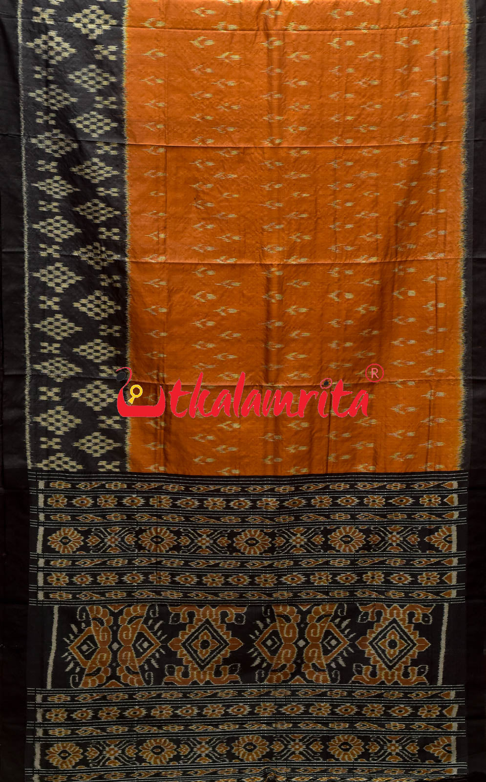 Orange Black Gopalpur Tussar Body Bandha Saree