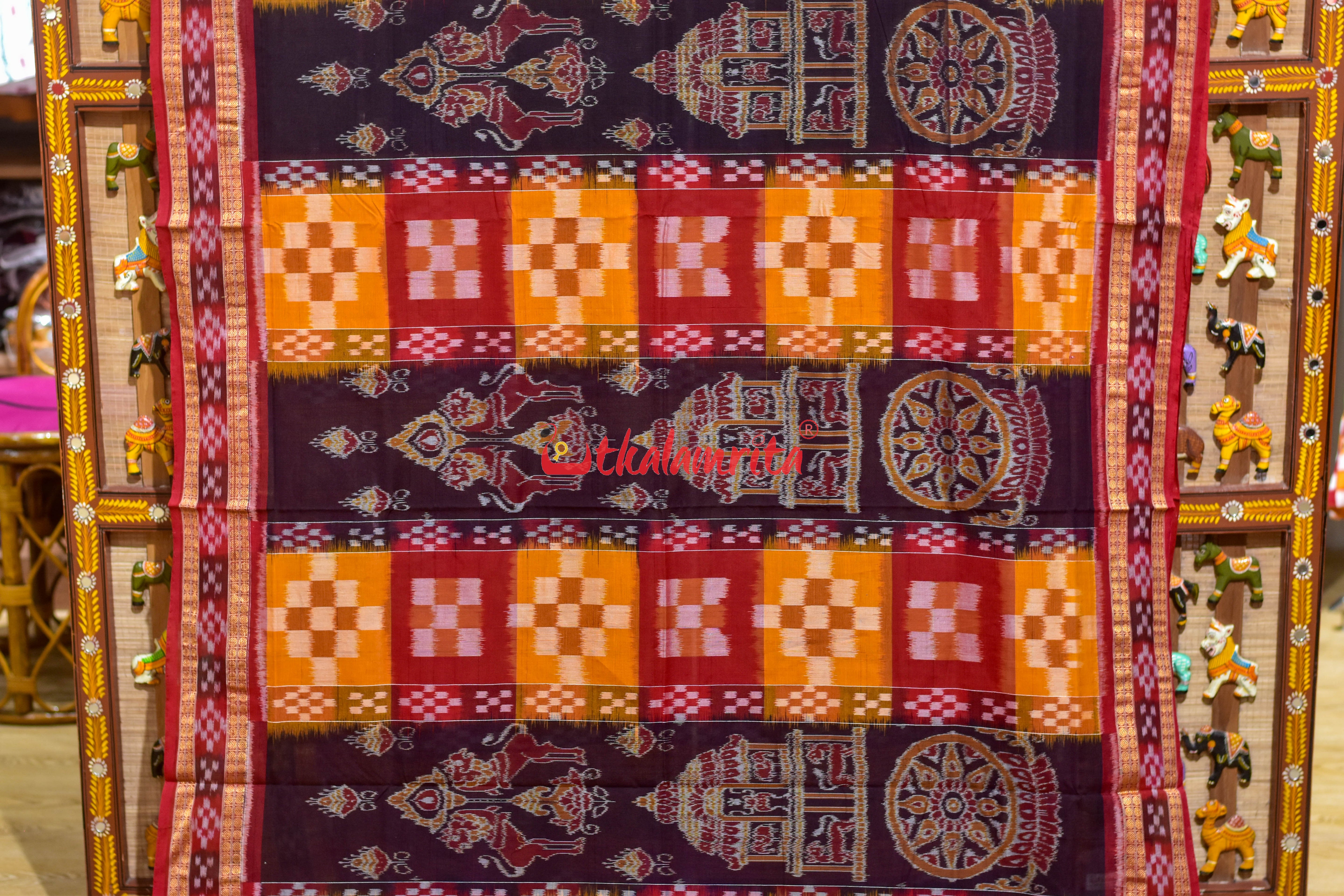 Black Red Konark Peri Peri Sambalpuri Cotton Saree