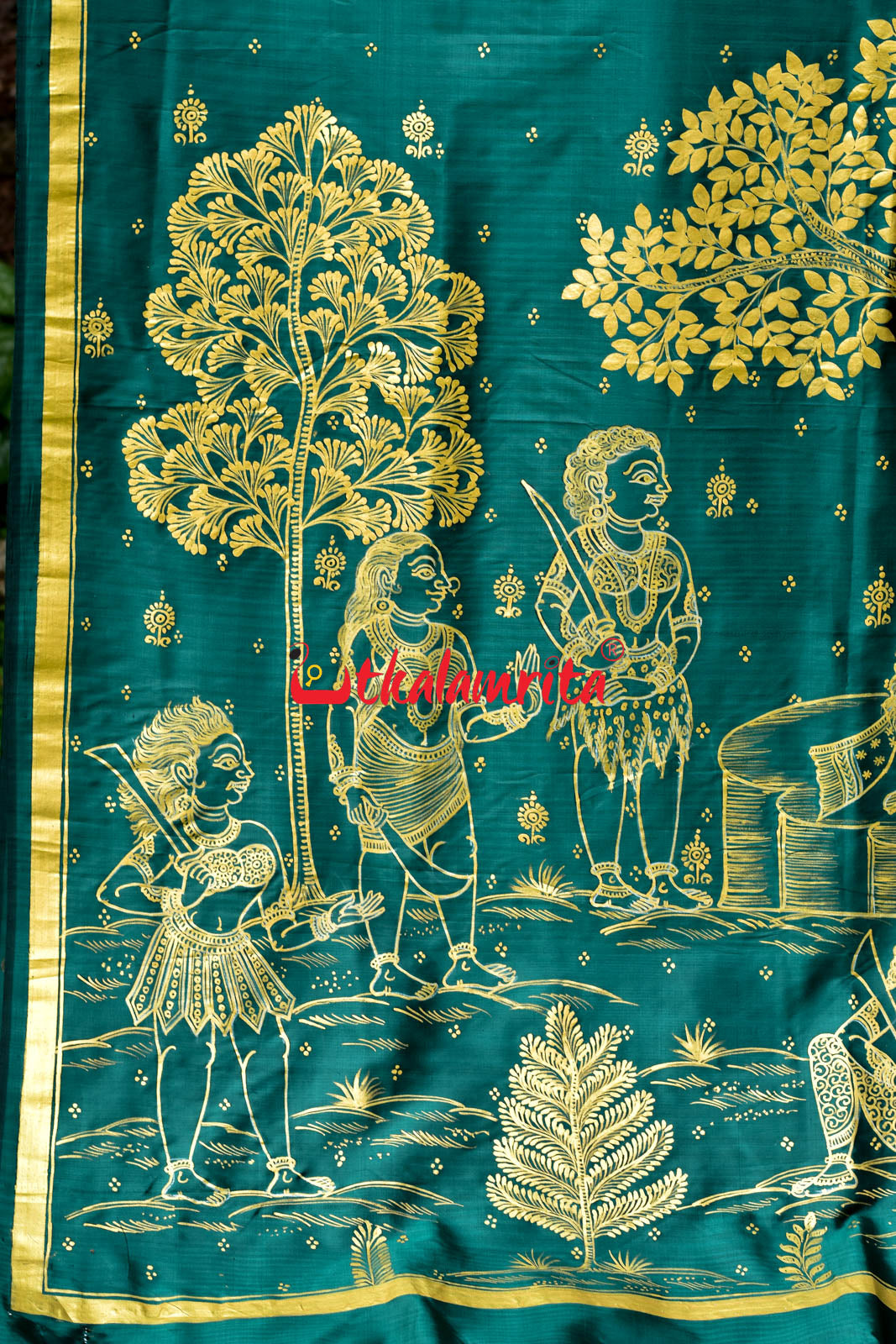 Sita Thaba Deep Green Pattachitra Silk Saree