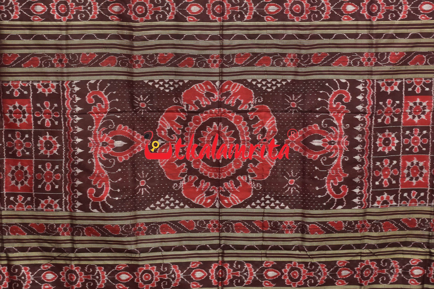 Red Coffee Chakra Pasapali Sambalpuri Silk Saree