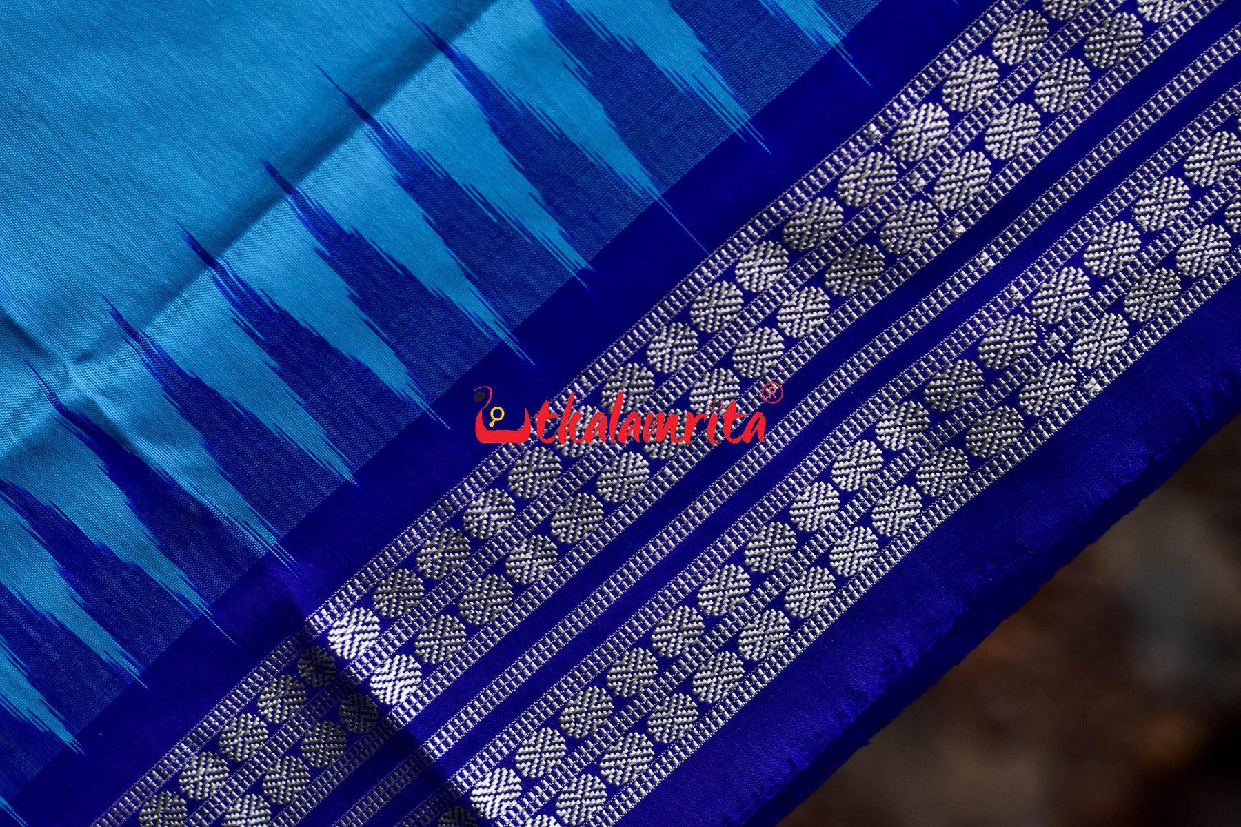 Blue Plain Kumbha With Rudraksha Sambalpuri Silk