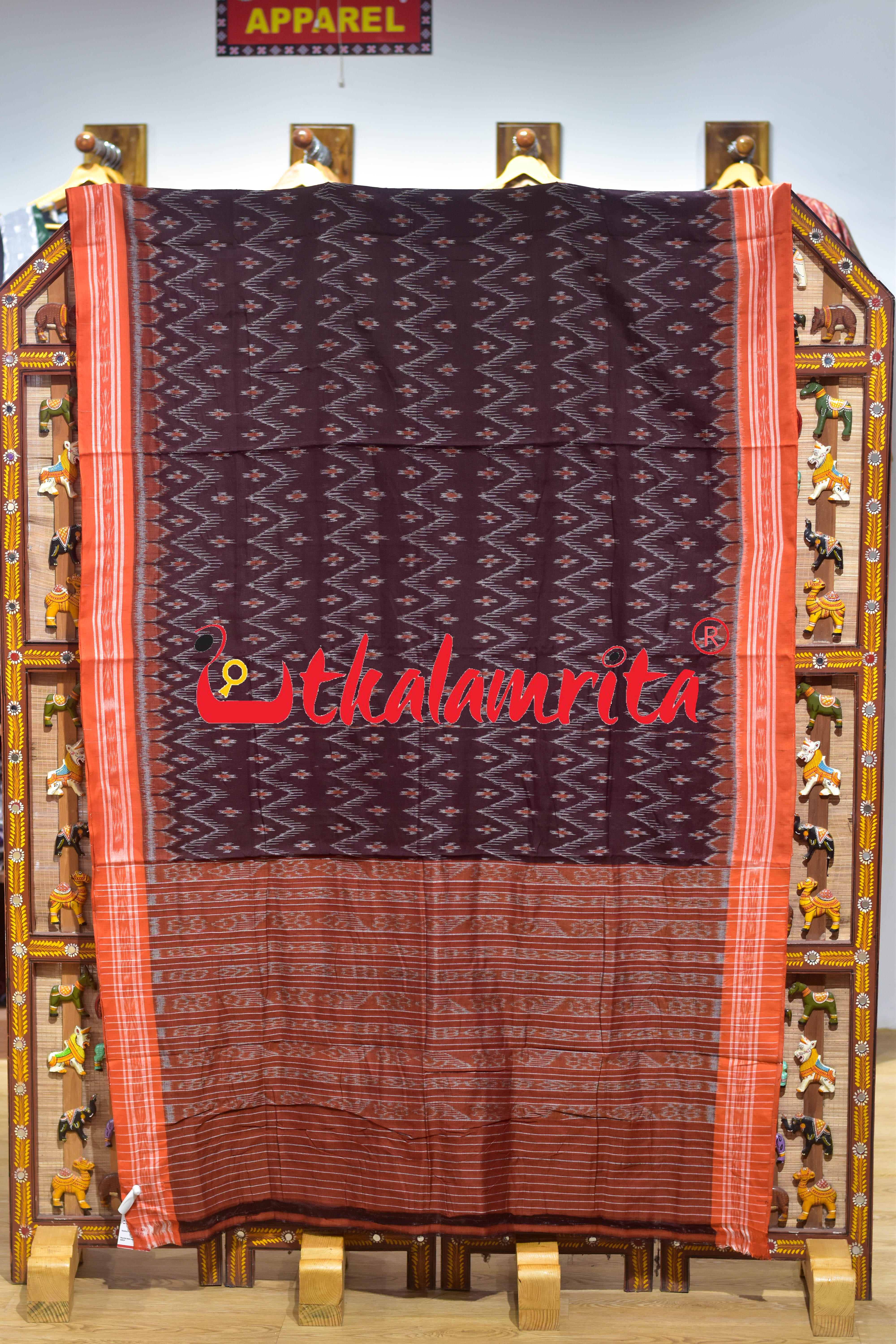 Maroon Body Bandha Orange Border Khandua Cotton Saree