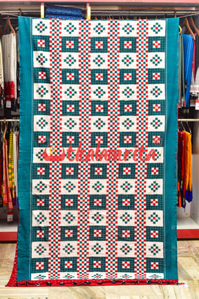 5 Kuthi Sandwiched Pasapali Green with Red Designer Saree