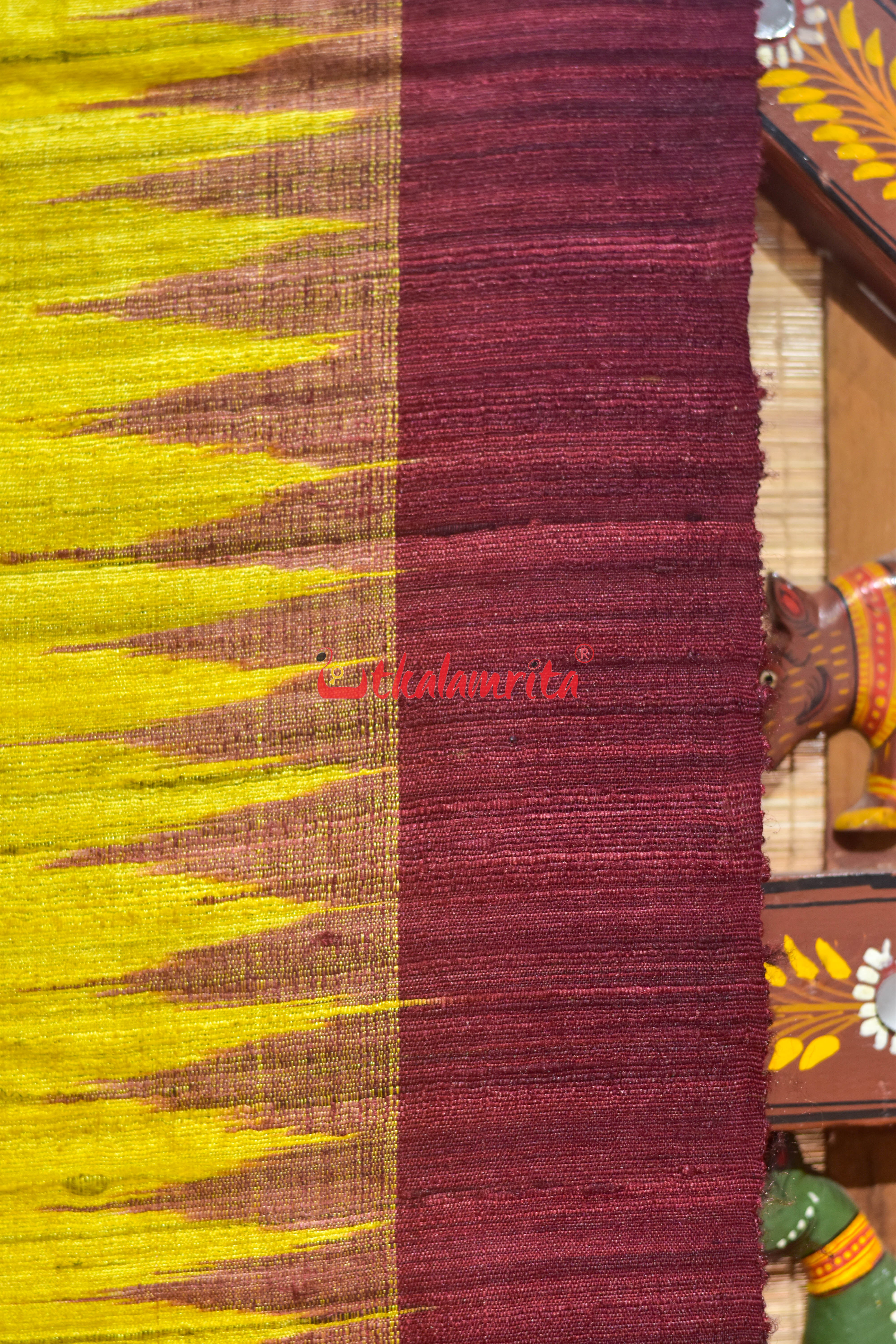 Gopalpur Tussar Yellow Maroon Saree